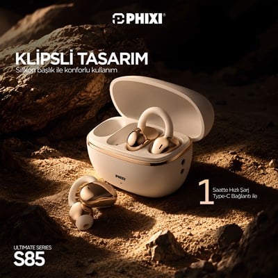 PHIXI Ultimate S85 Bluetooth 6.0 Ergonomik Klipsli Kablosuz Kulaklık