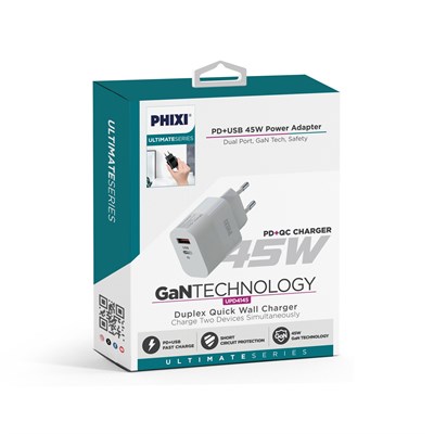 PHIXI Ultimate Serisi UPD4145 45W GaN PD + USB Hızlı Şarj Adaptörü