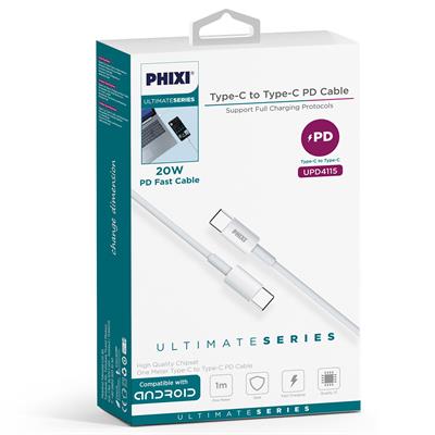 Phixi Ultimate UPD4115 20W Güç Destekli Type-C to Type-C Hızlı Şarj ve Data Kablo