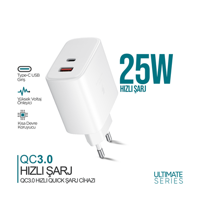 Phixi Ultimate UPD4325 27W PD Çift Çıkışlı Hızlı Şarj Adaptörü