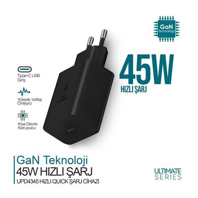 PHİXİ ULTİMATE UPD4345 45W PD ÇIKIŞLI HIZLI ŞARJ ADAPTÖR