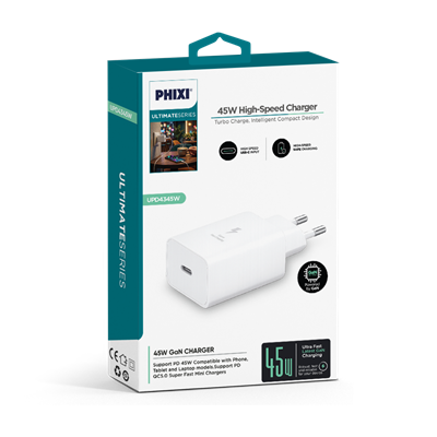 PHİXİ ULTİMATE UPD4345W 45W PD ÇIKIŞLI HIZLI ŞARJ ADAPTÖR
