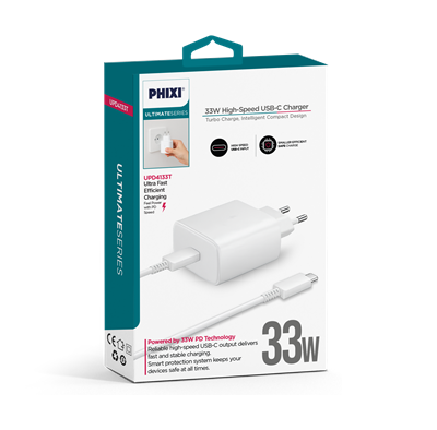 PHIXI UPD4133T 33W PD Hızlı Şarj Adaptörü Type-C Kablolu