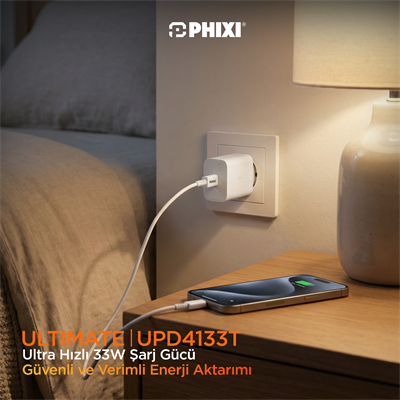 PHIXI UPD4133T 33W PD Hızlı Şarj Adaptörü Type-C Kablolu