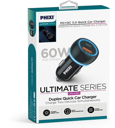 Phixi UPD4260 Dual-Port 60W PD-Supported Car Charger