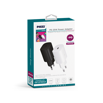 Ultimate Serisi UPD4125B 25W Type-C Girişli Hızlı Şarj Adaptörü Siyah