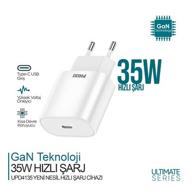 Ultimate Serisi UPD4135 35W Type-C Girişli Yeni Nesil Hızlı Şarj Adaptörü