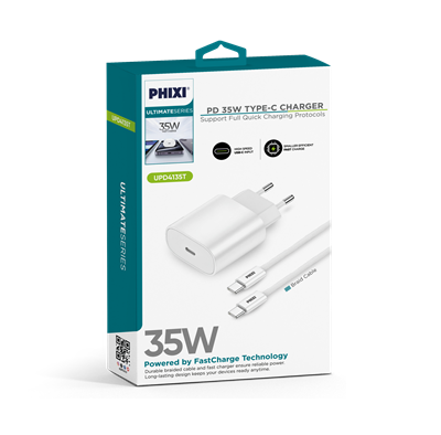 Ultimate Serisi UPD4135T 35W Type-C Girişli Yeni Nesil Hızlı Şarj Adaptörü + Type-C to Type-C Hasır Kablo