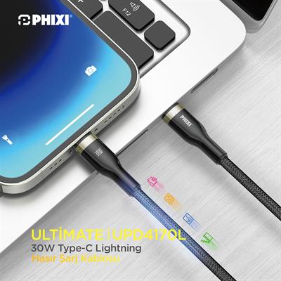 Ultimate Serisi UPD4170L Type-C to Lightning Hasır Şarj Kablosu 30W – Toptan