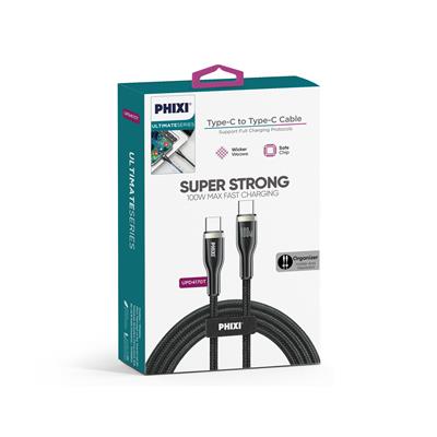 Ultimate Serisi UPD4170T Type-C to Type-C Hasır Siyah Kablo – 1 Metre, 100W Hızlı Şarj