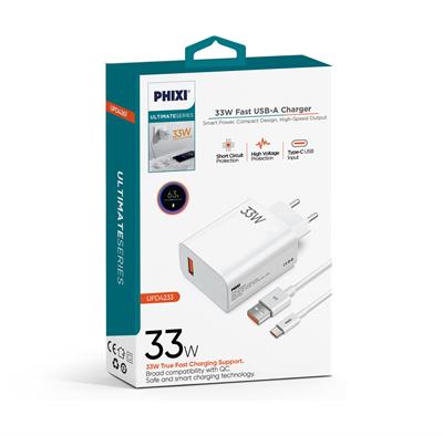 Ultimate Serisi UPD4233 33W Type-C Şarj Cihazı + USB-A Kablo – Fast Charge