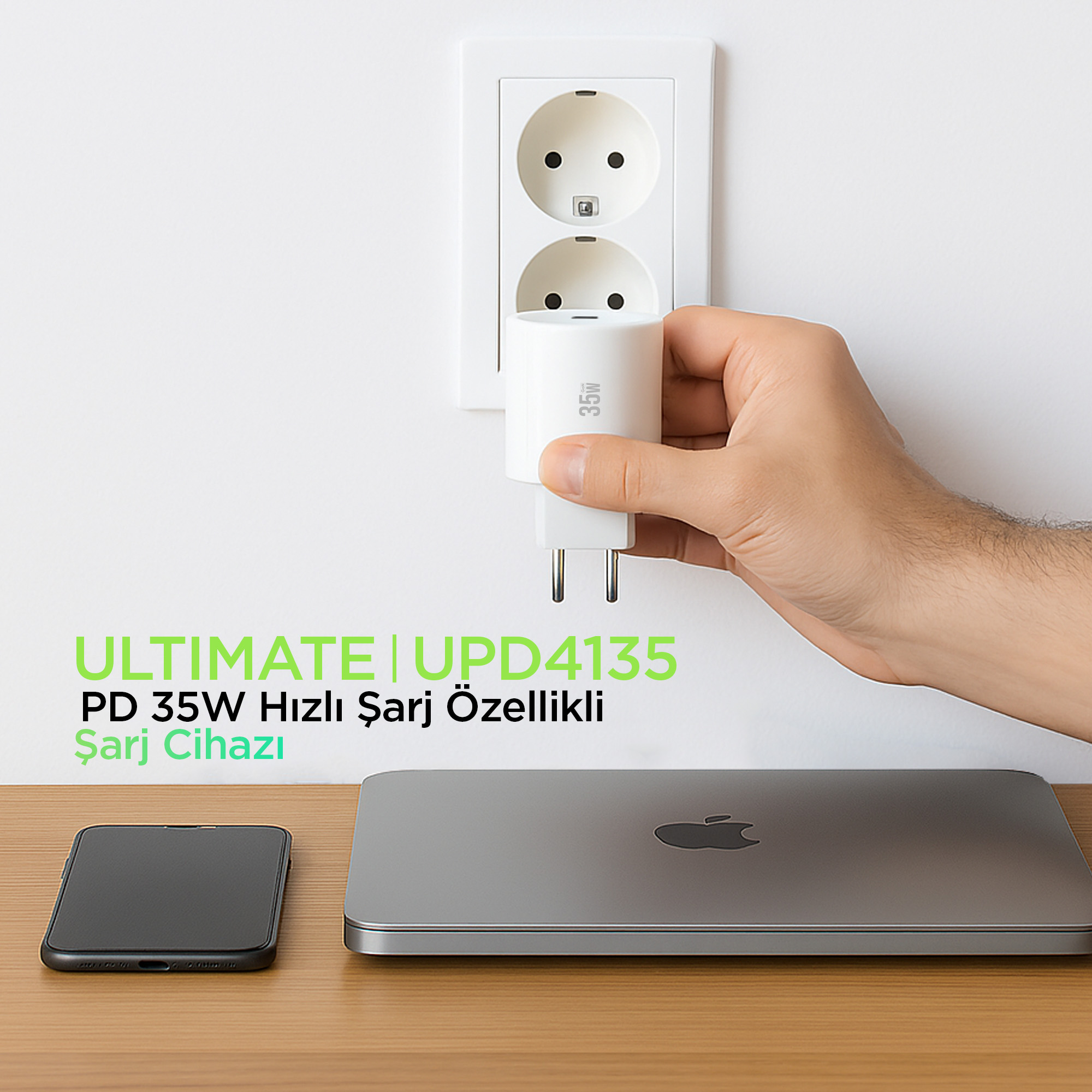 PHIXI Ultimate Serisi UPD4135 35W Type-C Girişli Yeni Nesil Hızlı Şarj Adaptörü