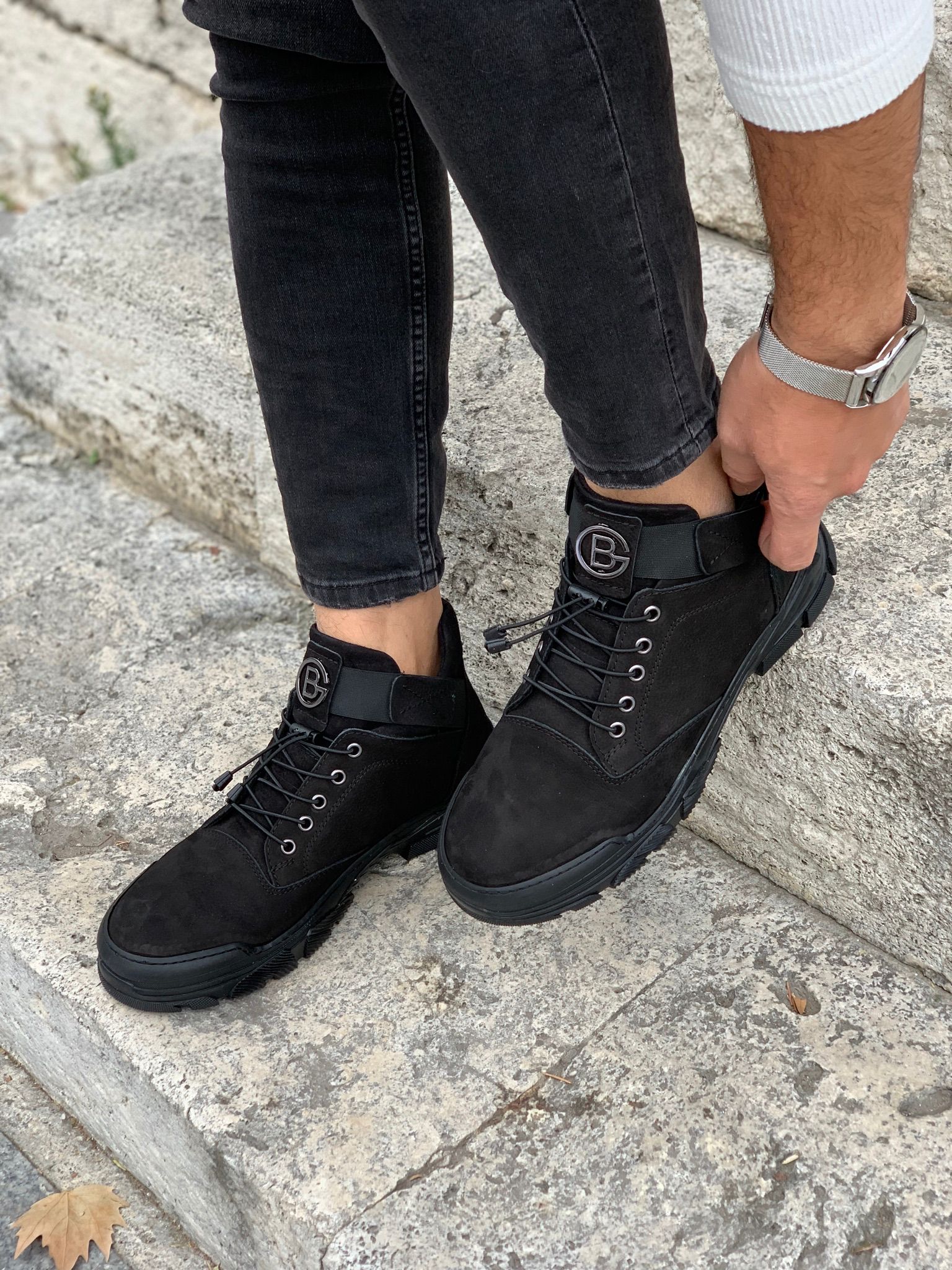 Bağcıklı Hakiki Deri Bot-Siyah