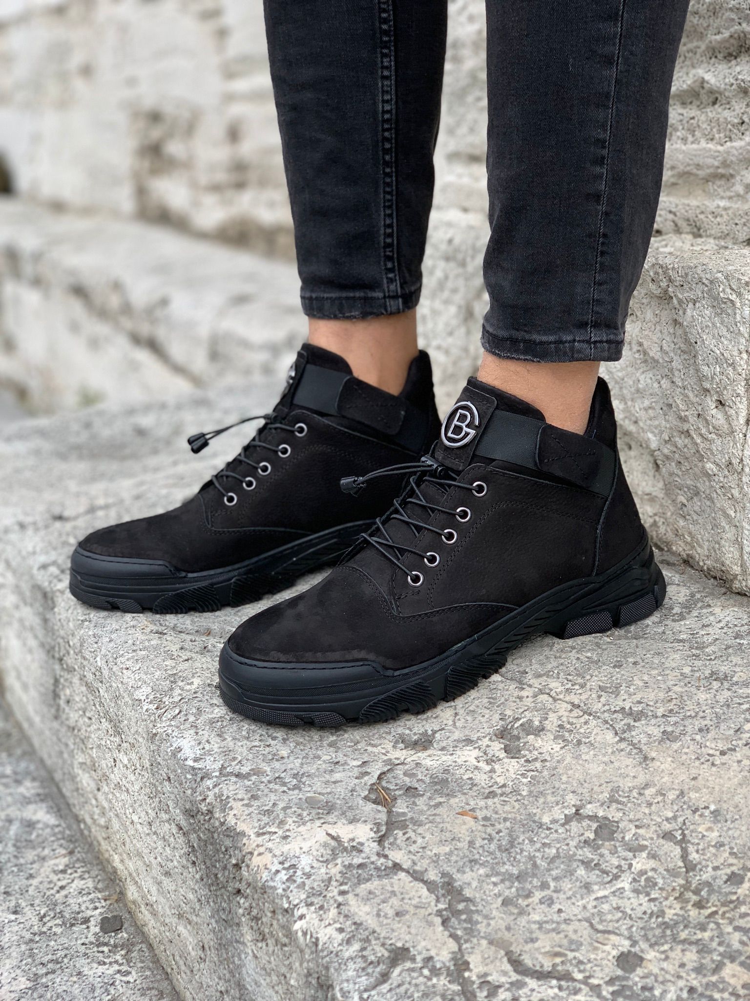 Bağcıklı Hakiki Deri Bot-Siyah