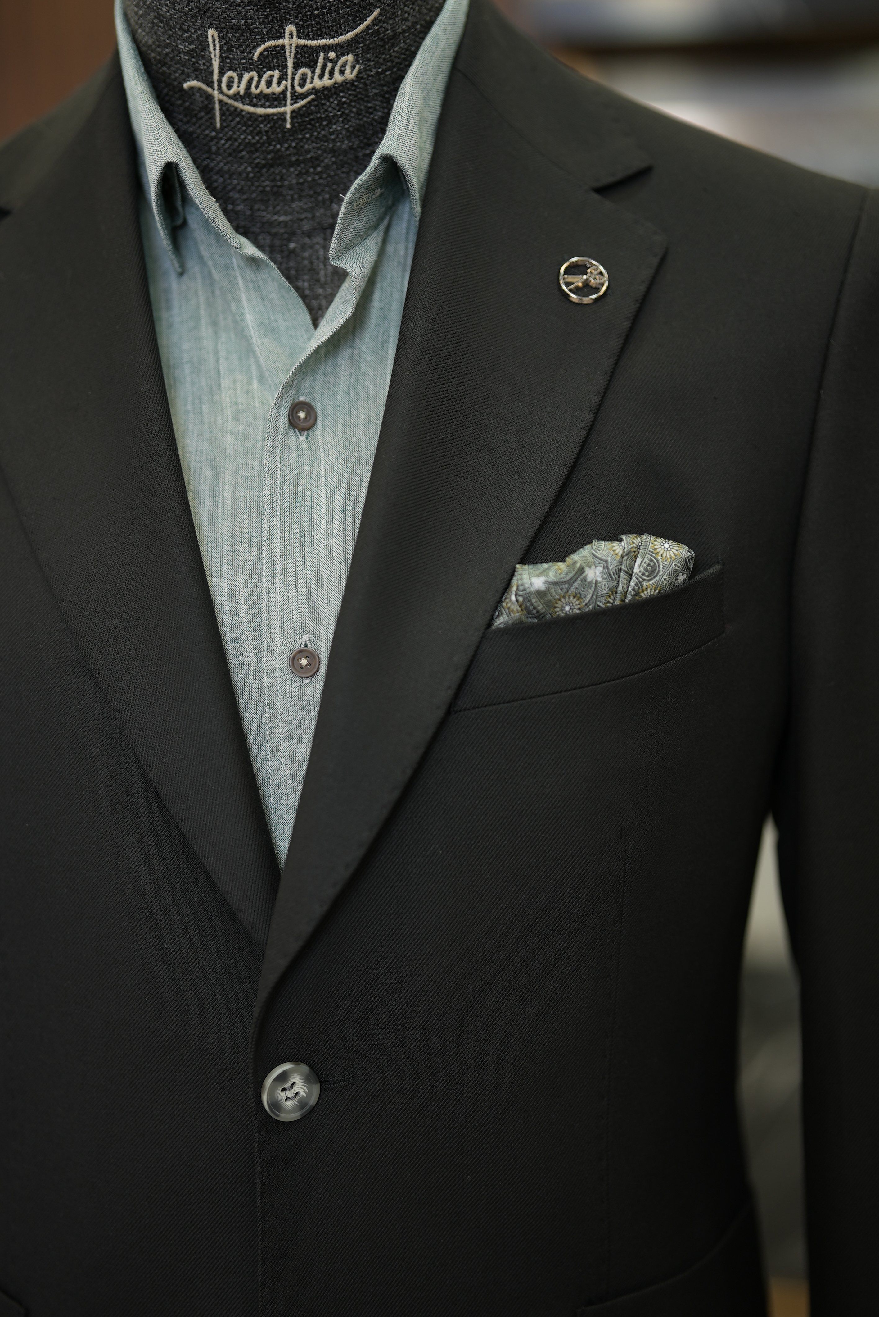 Erkek Ceket Mono Yaka Cep Yarım Astarlı  Slim fit İtalyan Stil - Siyah