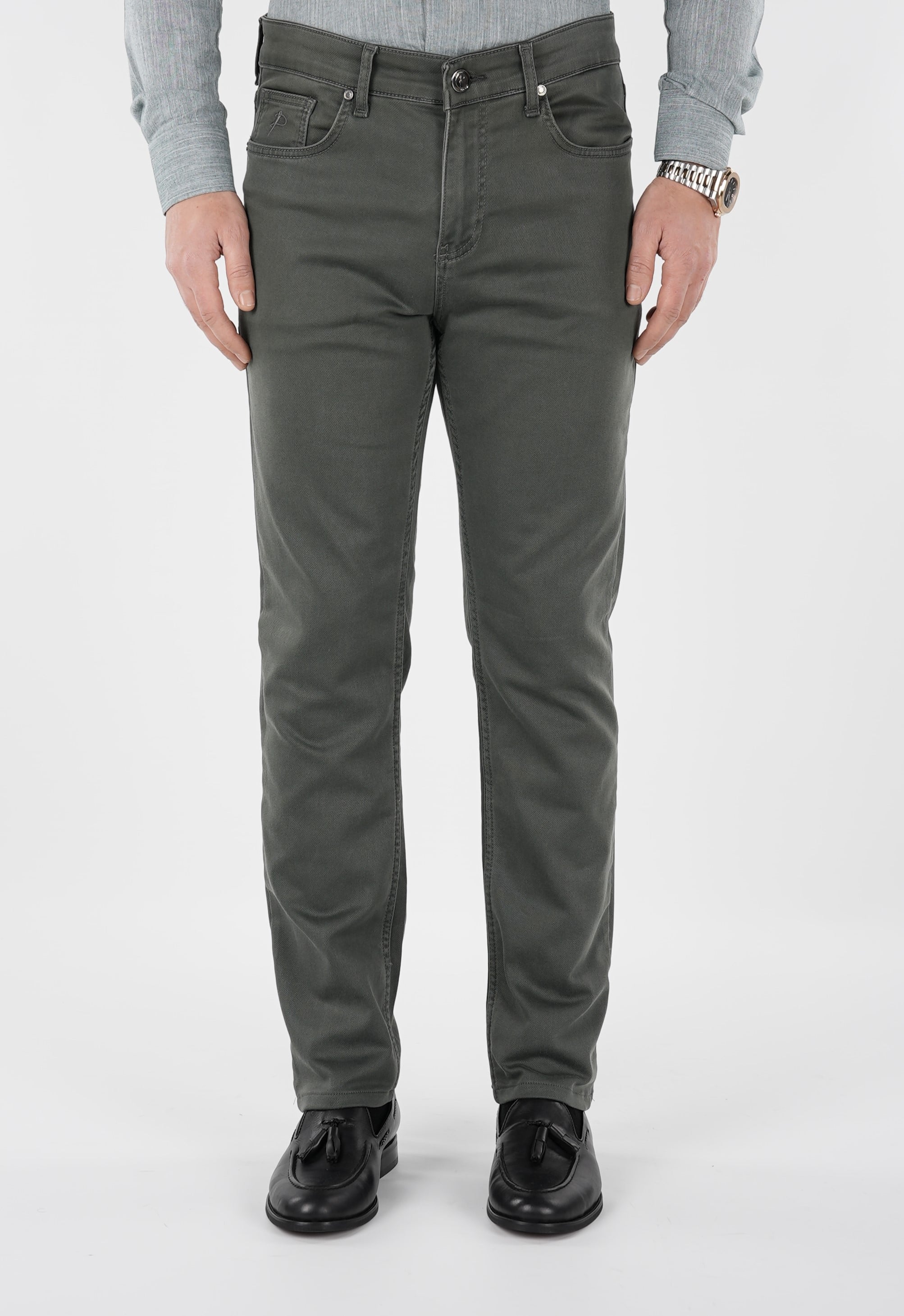 Erkek Denim Regular Rahat Kalıp Jeans Kot Cotton Pantolon - Haki