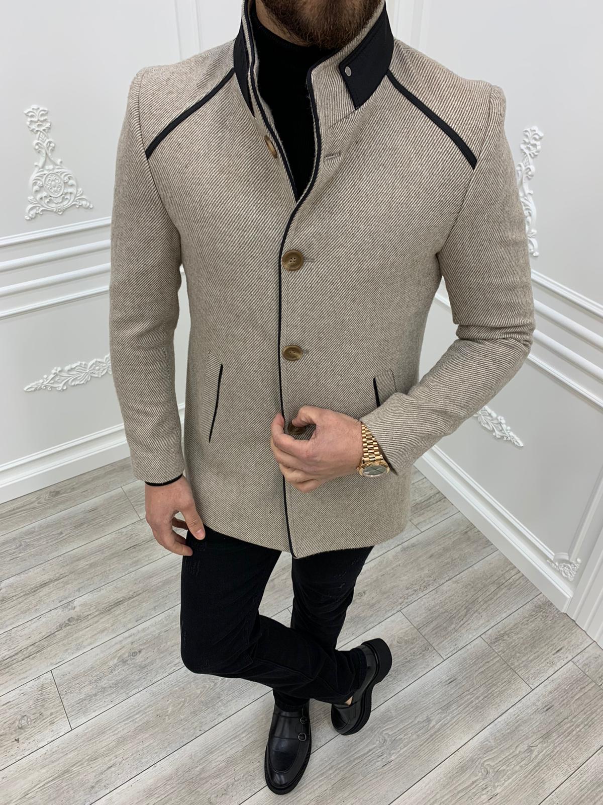 Erkek İtalyan Stil Slim Fit Kaban-Bej