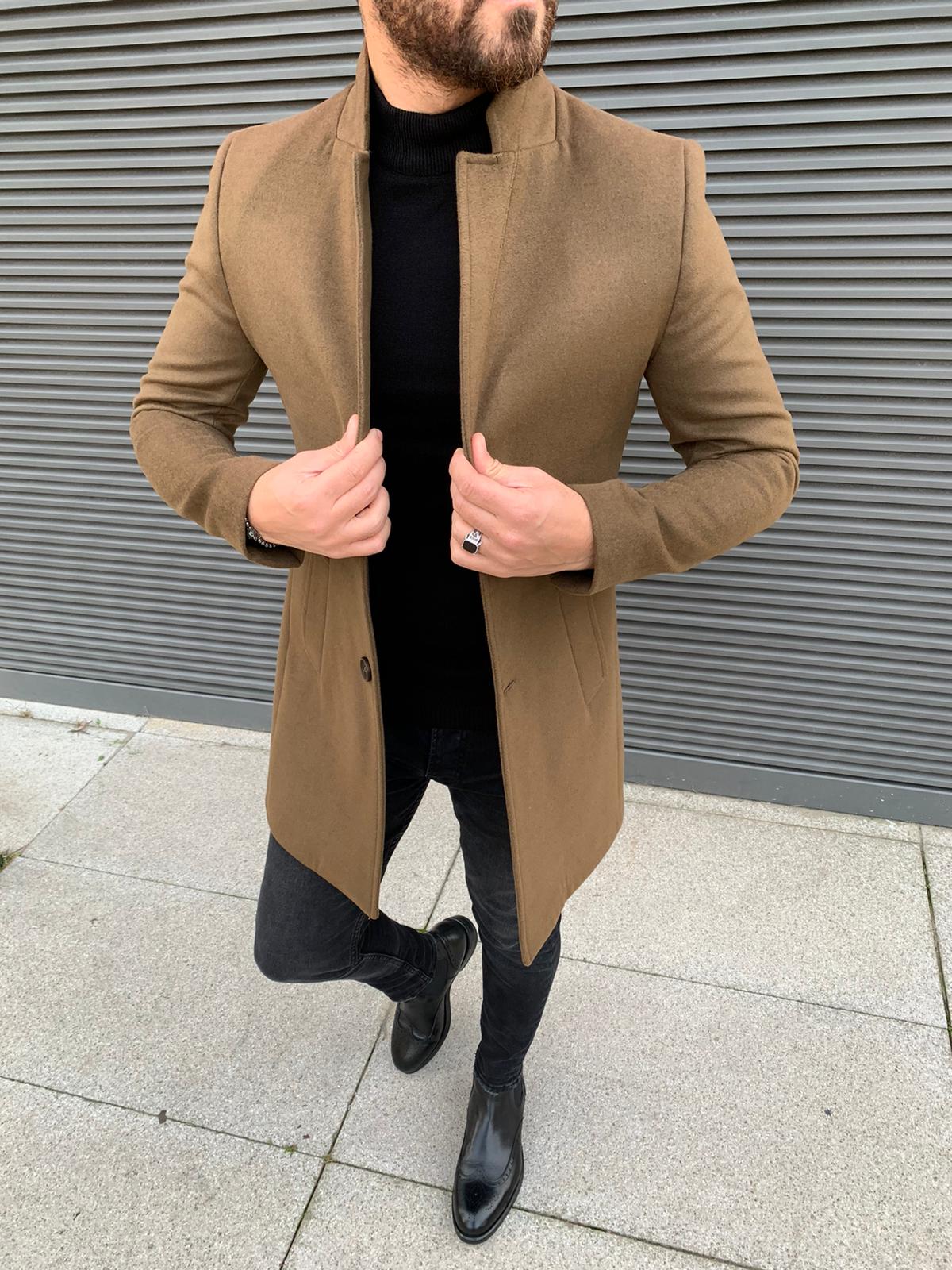 Erkek İtalyan Stil Slim Fit Kaban-Camel