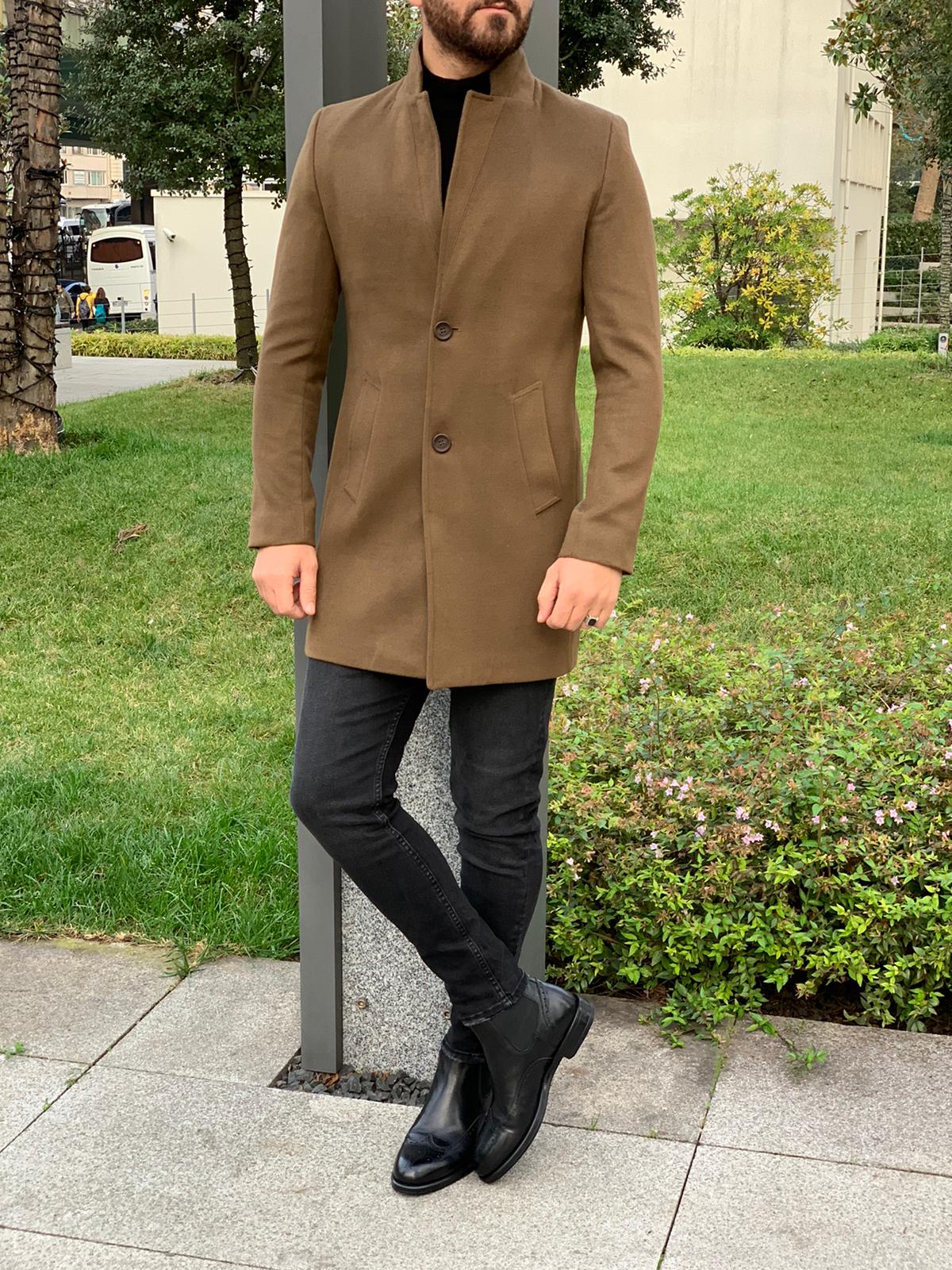 Erkek İtalyan Stil Slim Fit Kaban-Camel