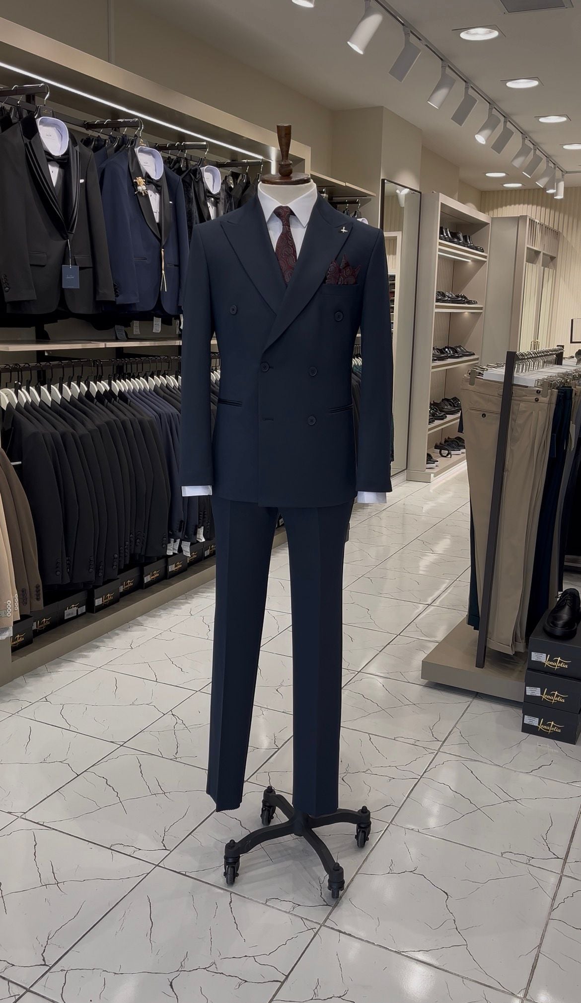 Erkek Kruvaze Takım Elbise İtalyan Stil Slim Fit Ceket Pantolon - Lacivert