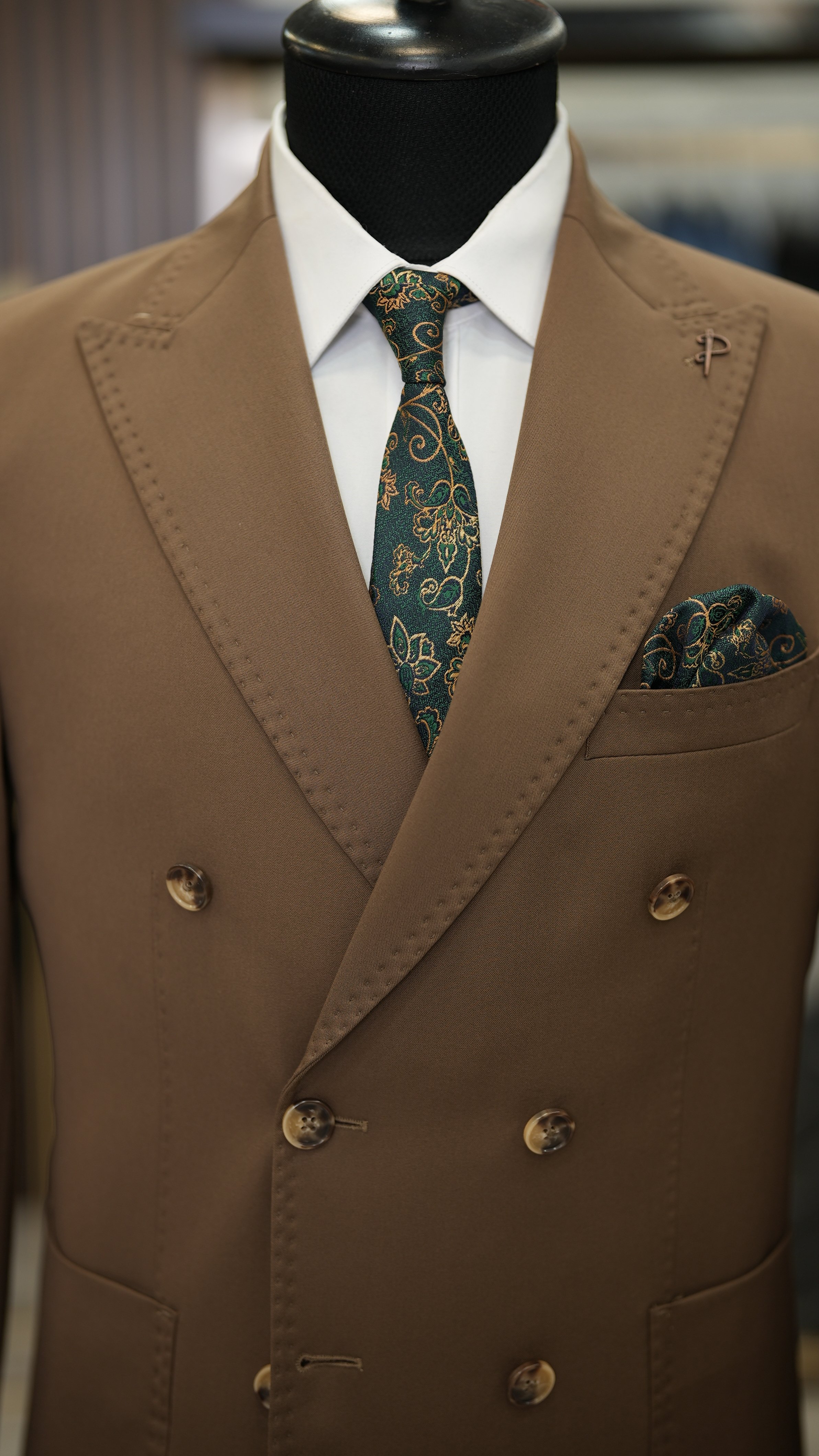 Abito doppiopetto da uomo stile italiano slim fit tuta tasca giacca pantaloni - marrone latte
