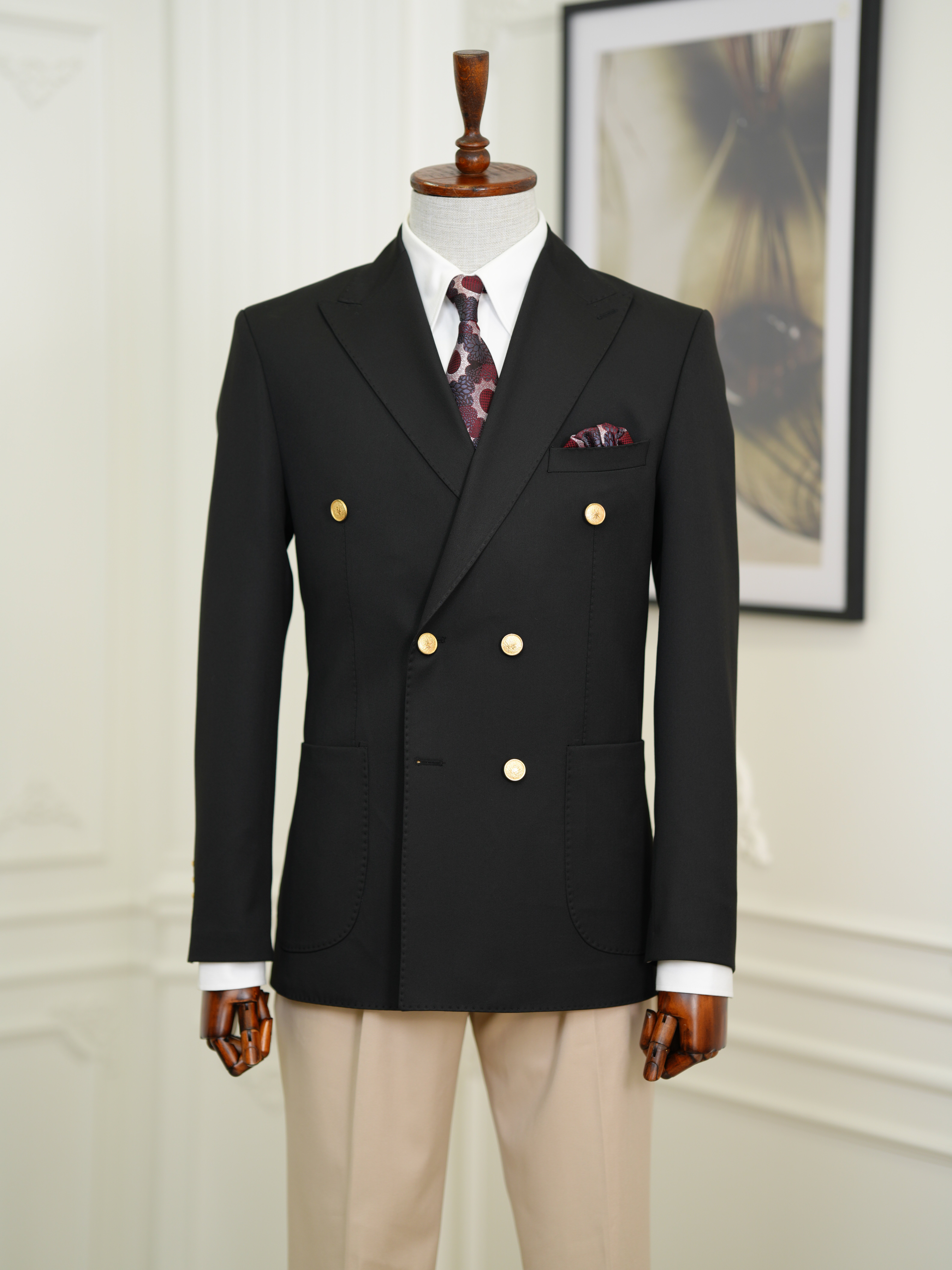 Erkek Premium İtalyan Stil Slim Fit Erkek Punto Dikişli Torba Cepli Yarım Astarlı Kruvaze Ceket - Siyah
