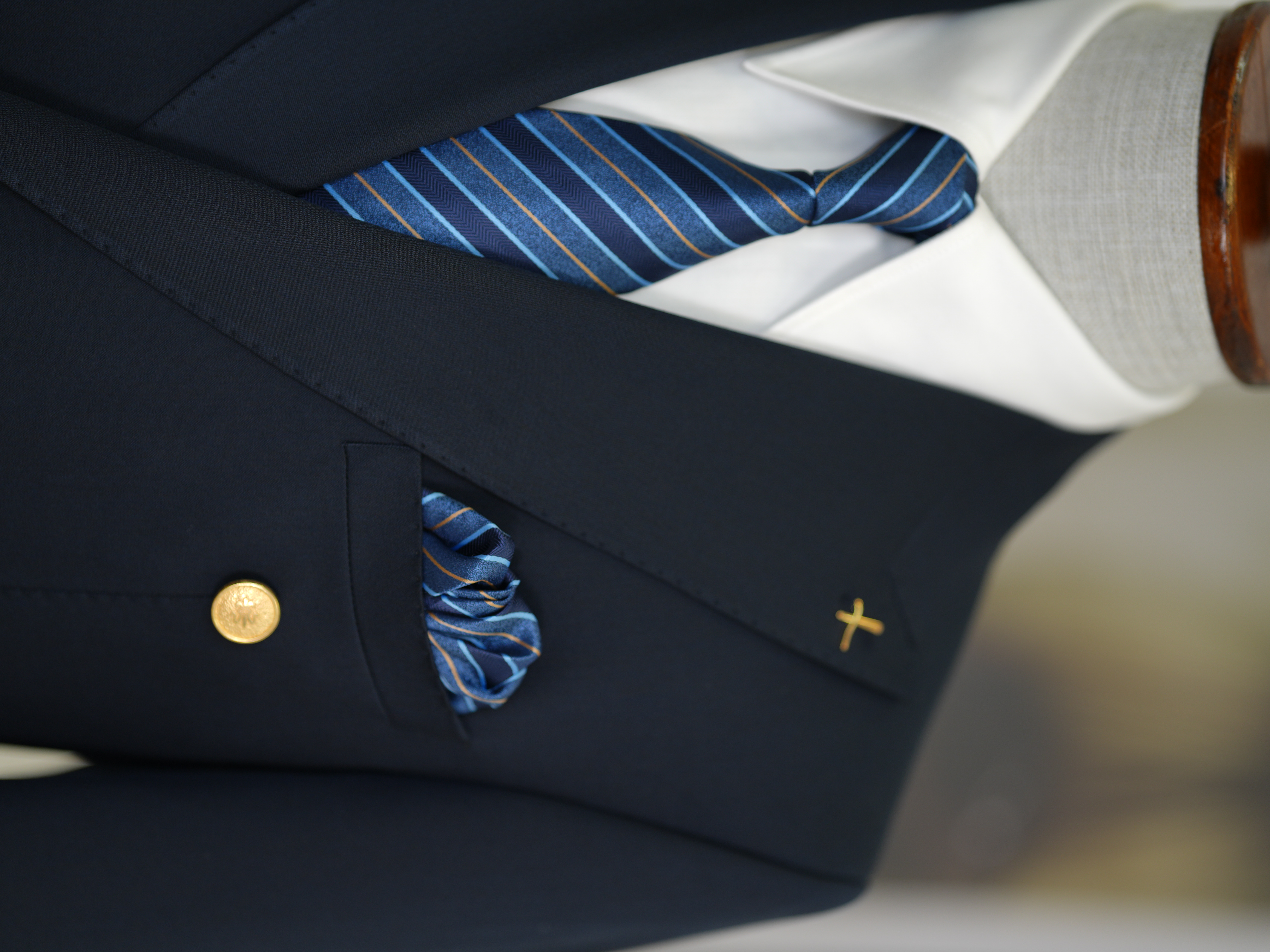 Erkek Premium İtalyan Stil Slim Fit Erkek Punto Dikişli Torba Cepli Yarım Astarlı Kruvaze Ceket - Koyu Lacivert