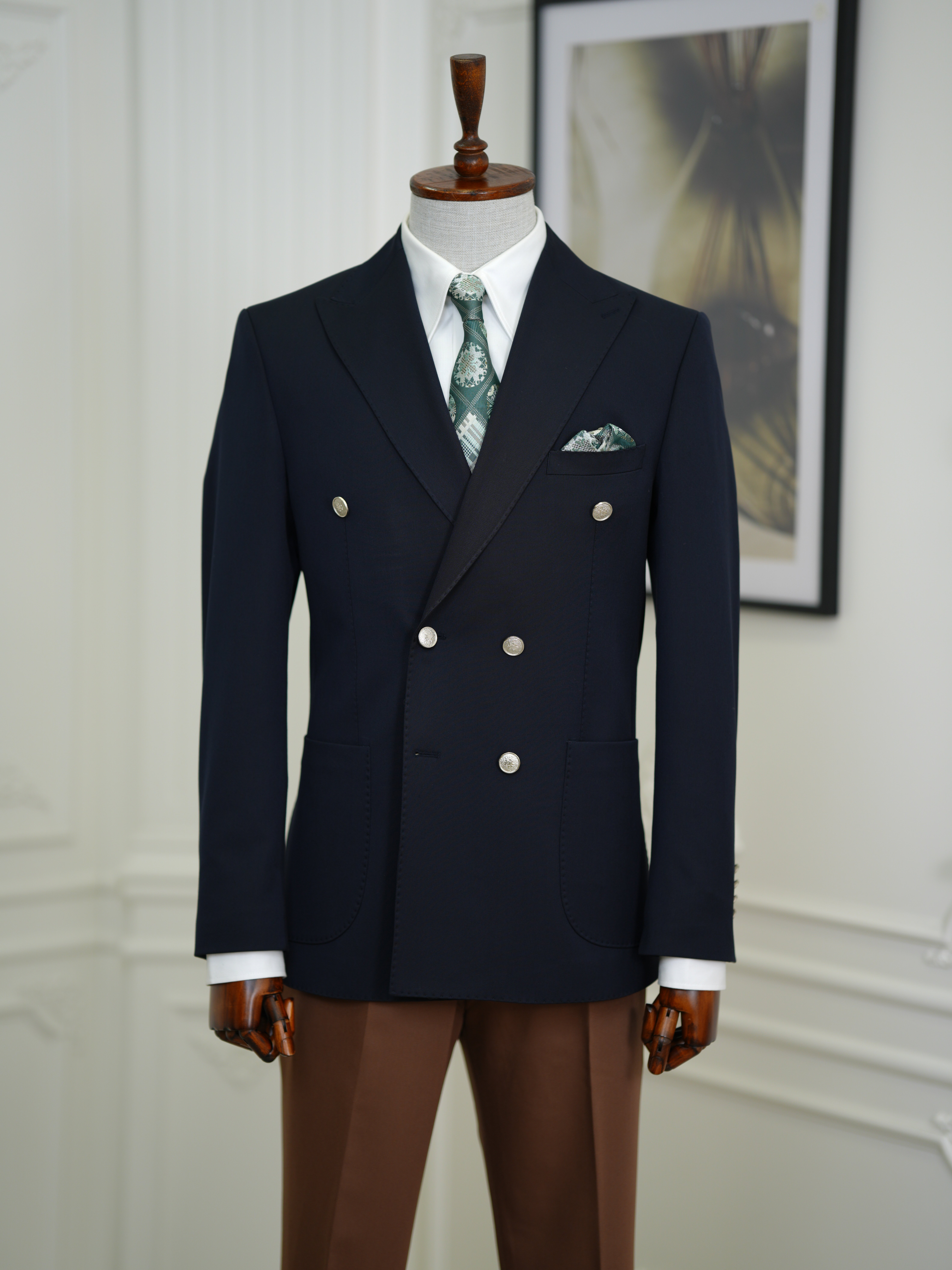 Erkek Premium İtalyan Stil Slim Fit Erkek Punto Dikişli Torba Cepli Yarım Astarlı Kruvaze Ceket - Laci