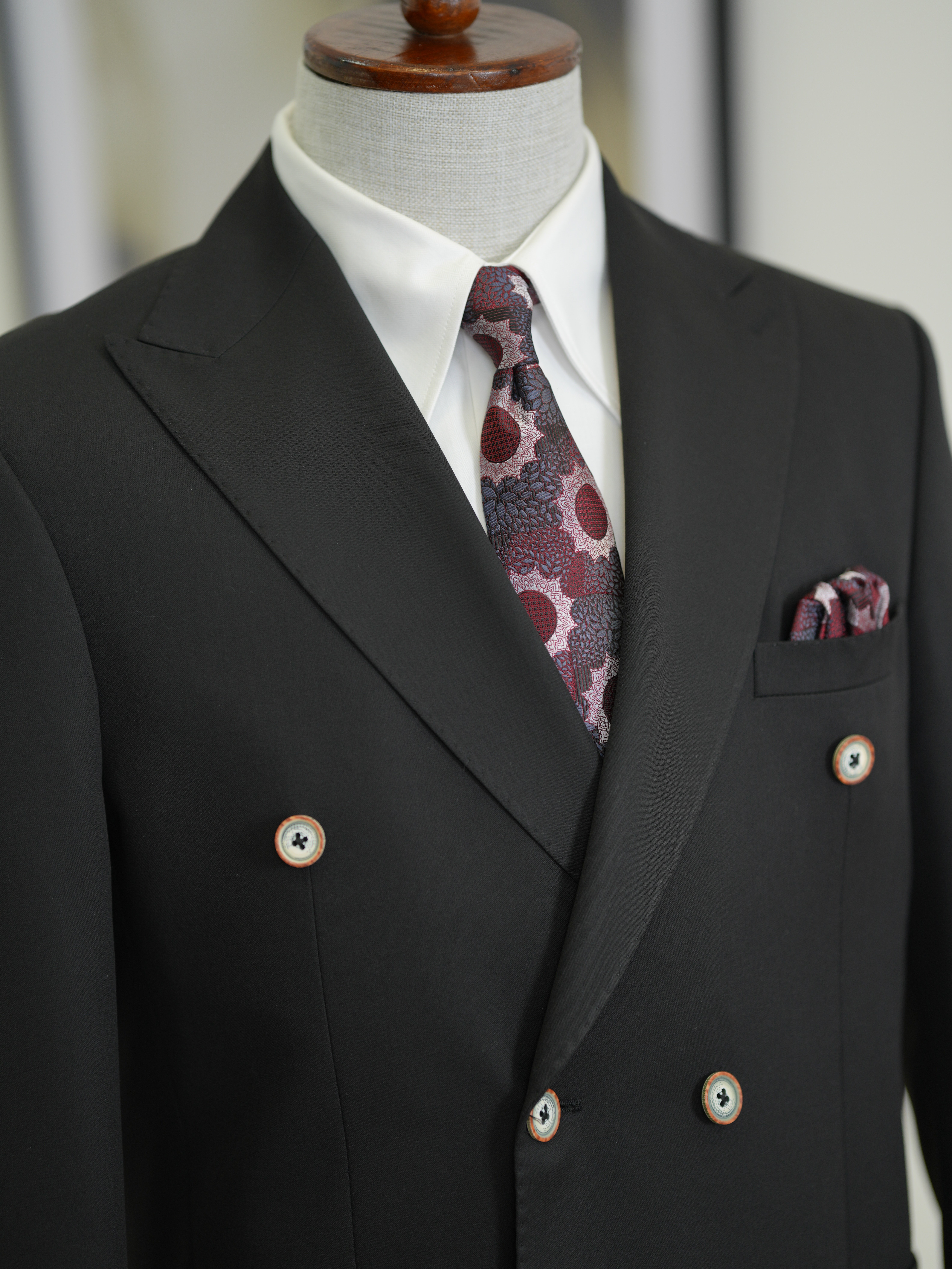 Erkek Premium İtalyan Stil Slim Fit Erkek Punto Dikişli Torba Cepli Yarım Astarlı Kruvaze Ceket-Siyah
