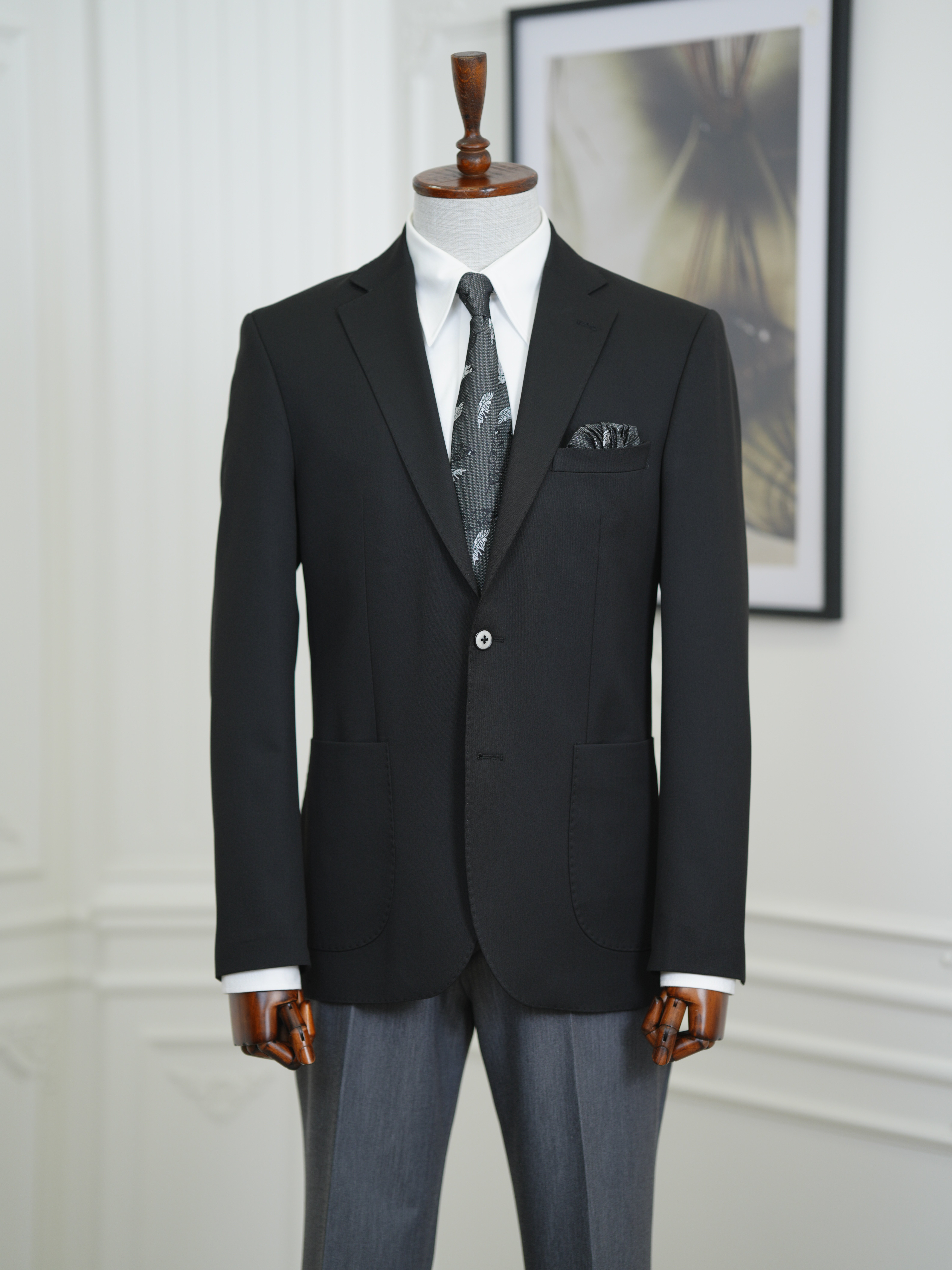 Erkek Premium İtalyan Stil Slim Fit Erkek Punto Dikişli Torba Cepli Yarım Astarlı Ceket - Siyah