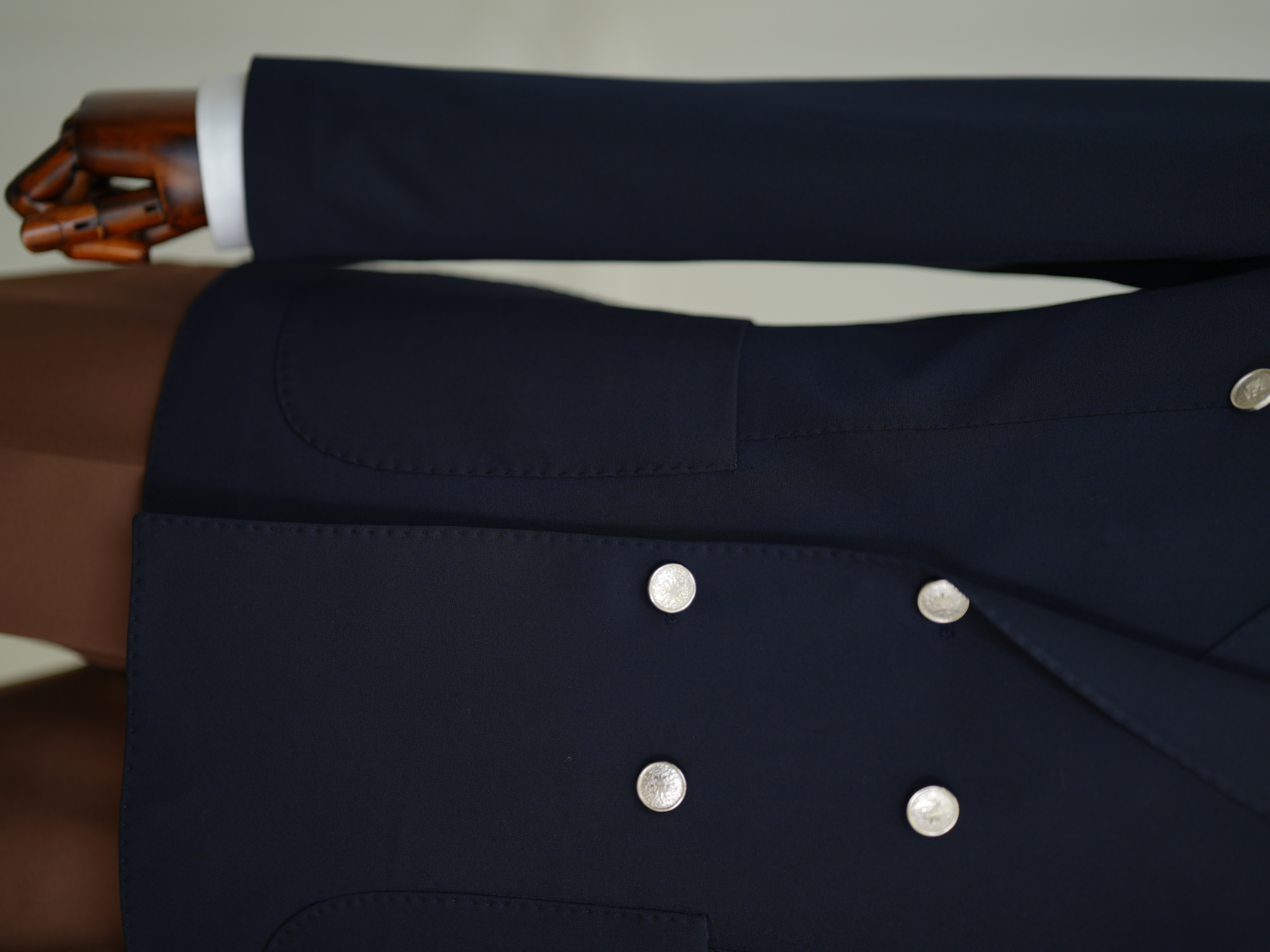 Erkek Premium İtalyan Stil Slim Fit Erkek Punto Dikişli Torba Cepli Yarım Astarlı Kruvaze Ceket - Koyu Lacivert