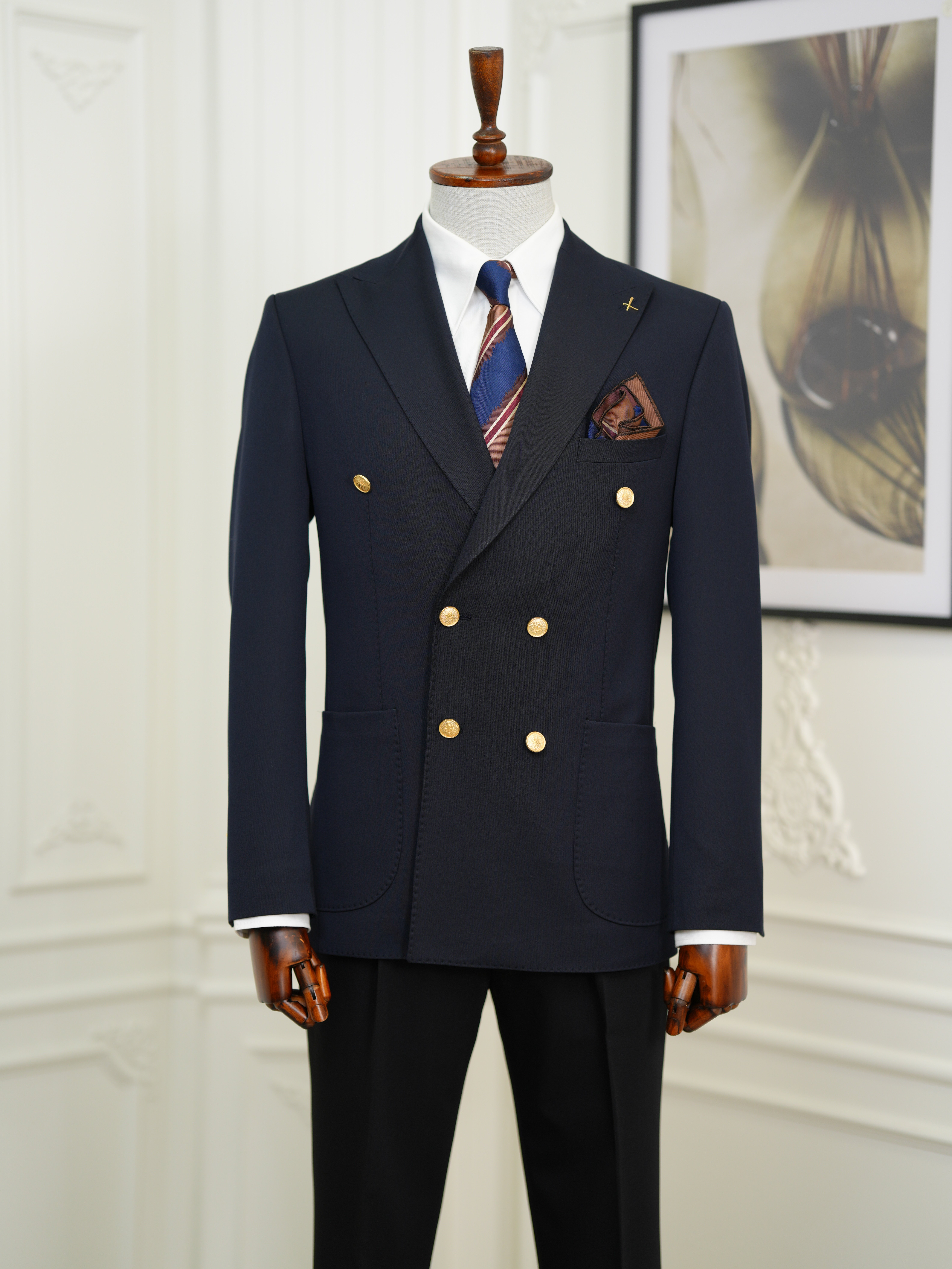 Erkek Premium İtalyan Stil Slim Fit Erkek Punto Dikişli Torba Cepli Yarım Astarlı Kruvaze Ceket - Laci