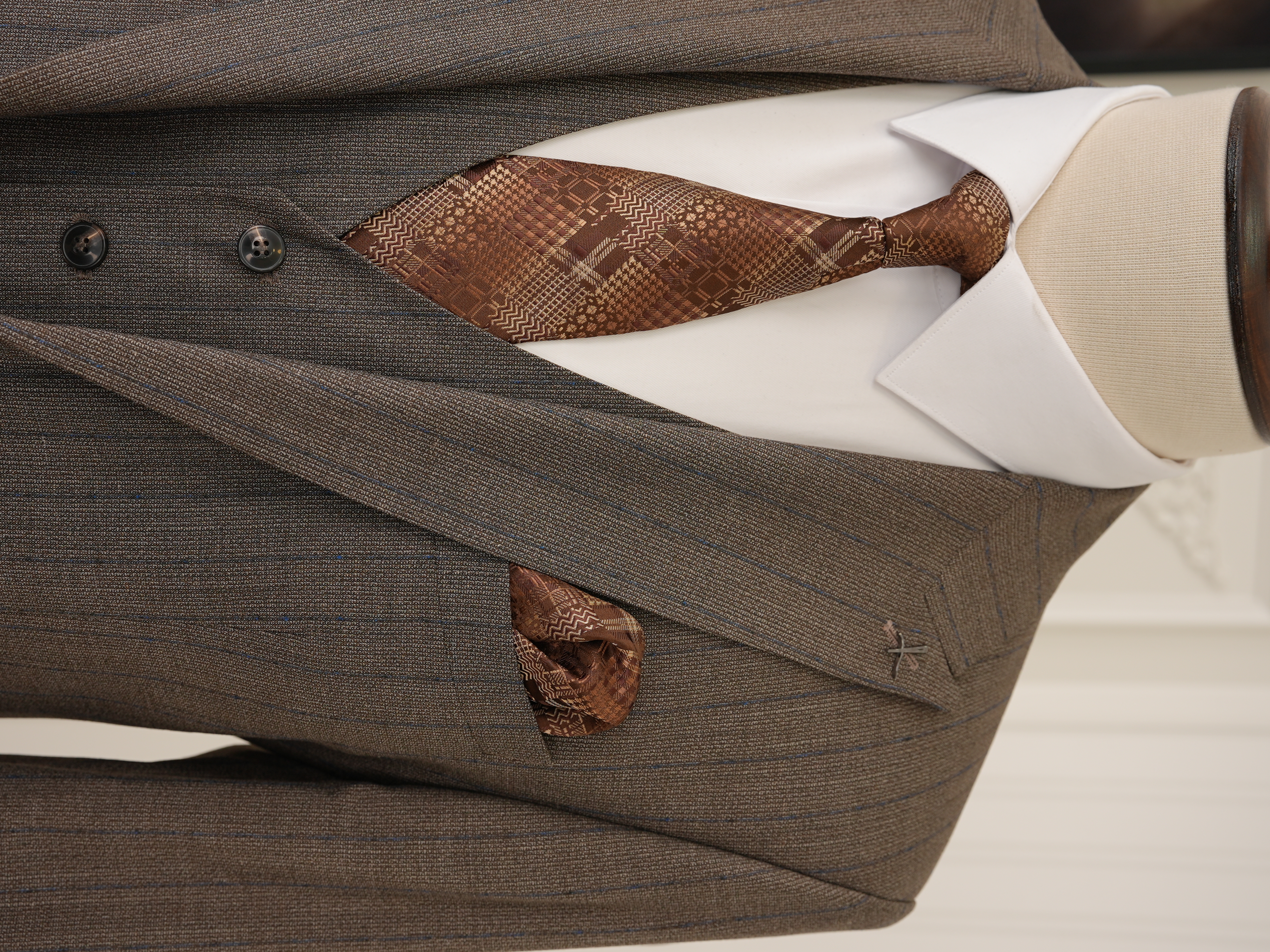 Erkek Premıum Takım Elbise İtalyan Stil Slim Fit Ceket Yelek Pantolon - Kahve