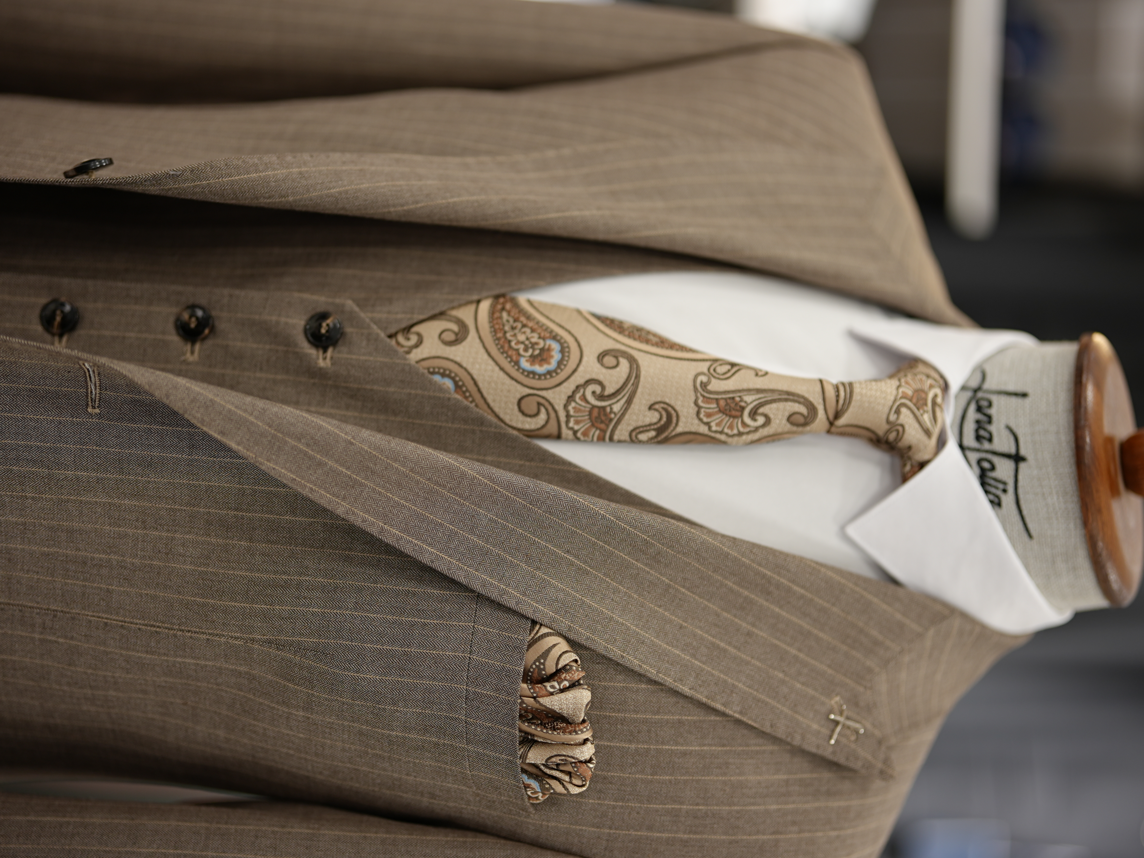 Erkek Premium Takım Elbise Slim Fit İtalyan Stil Ceket Yelek Pantolon - Sütlü Kahve