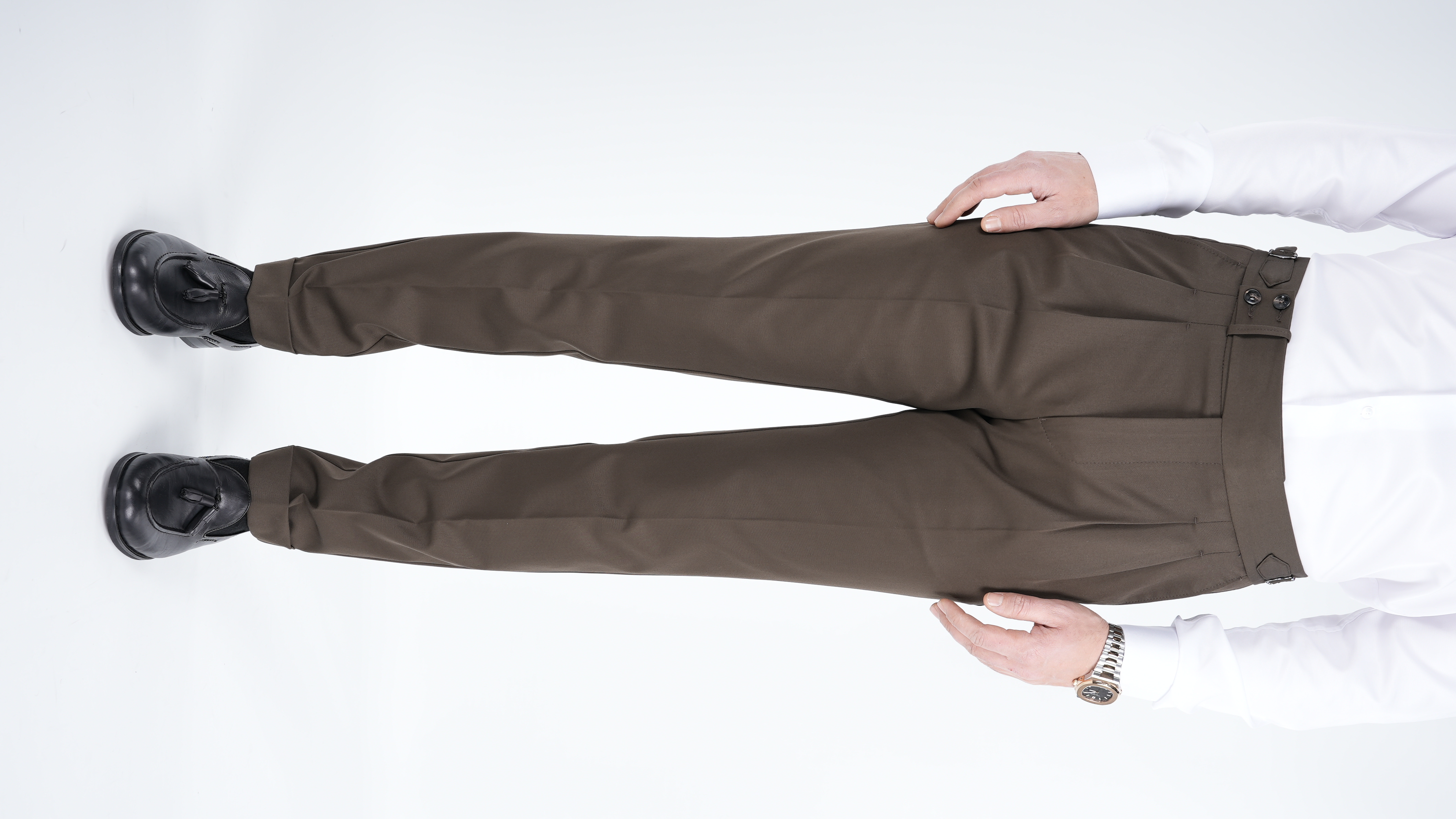 Erkek Regular Fit Yüksek Bel Piliseli Tokalı Kumaş Pantolon - Haki