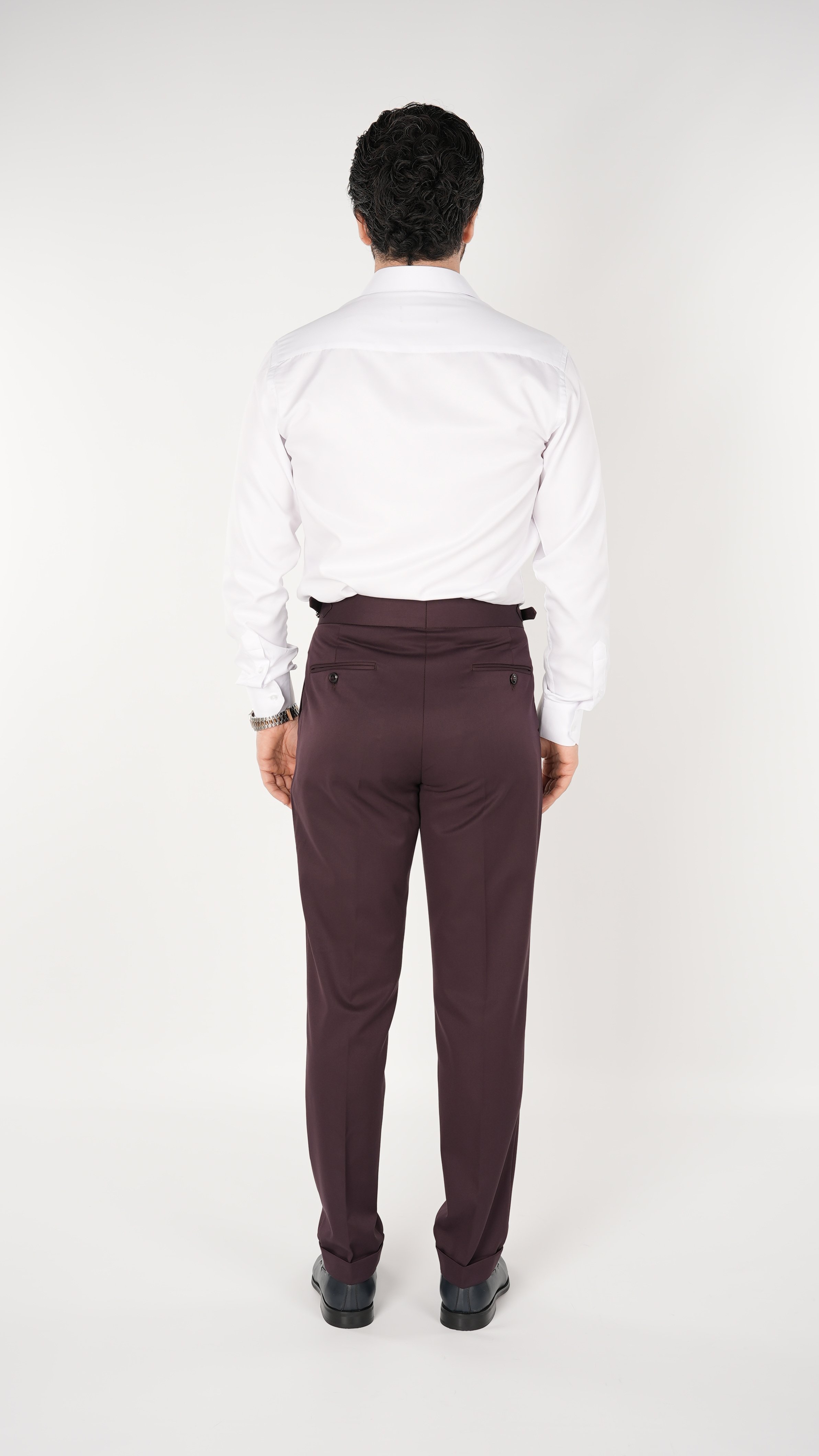 Erkek Regular Fit Yüksek Bel Piliseli Tokalı Kumaş Pantolon - Bordo