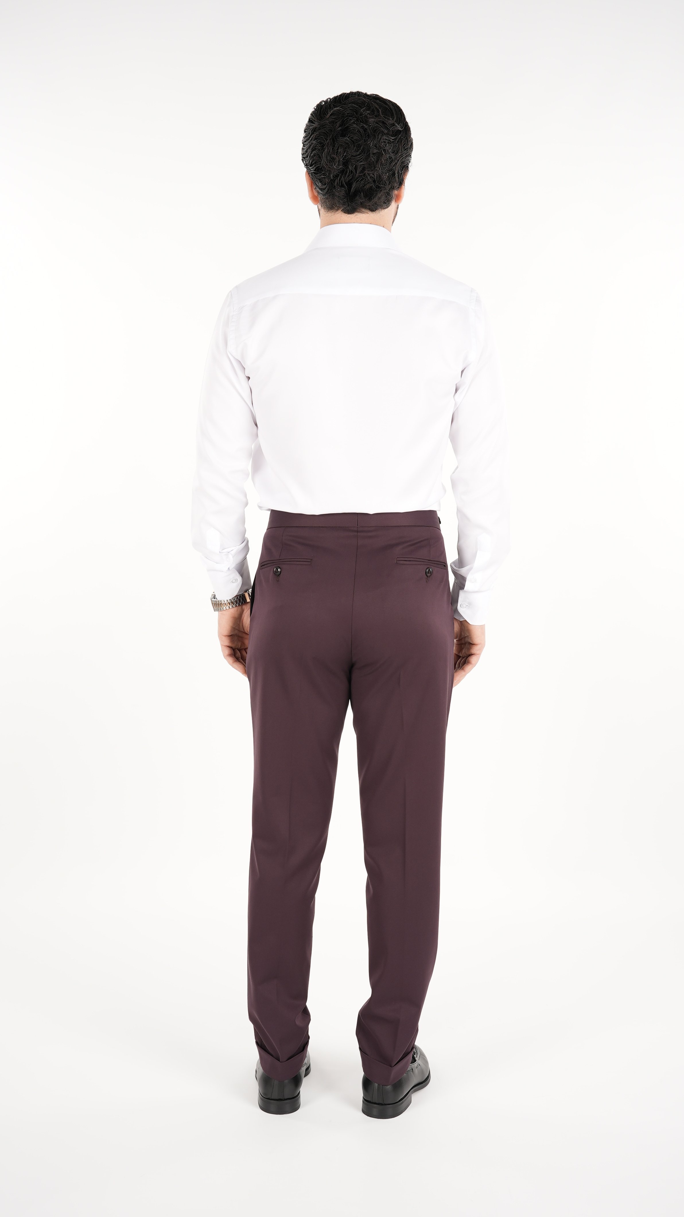Erkek Regular Fit Yüksek Bel Piliseli Kumaş Pantolon - Bordo