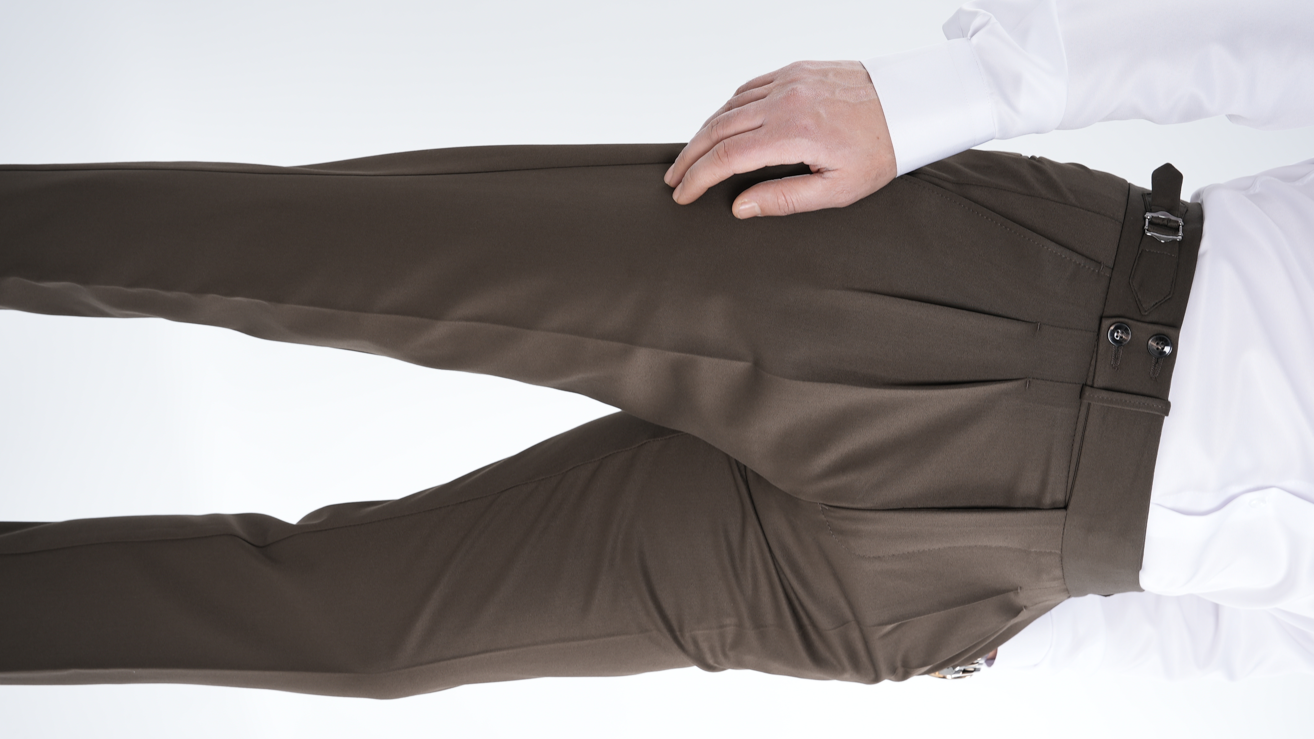 Erkek Regular Fit Yüksek Bel Piliseli Tokalı Kumaş Pantolon - Haki