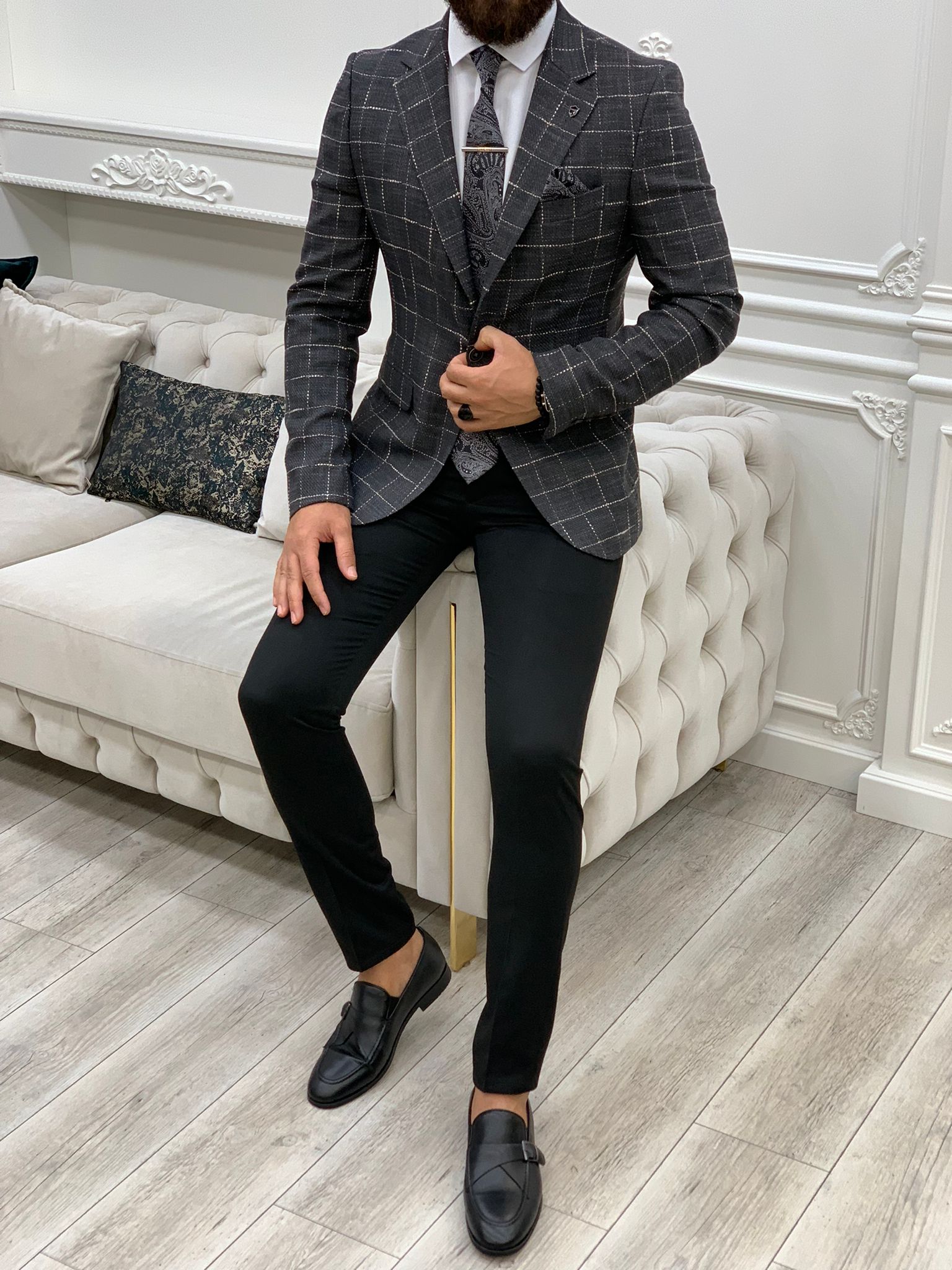 Erkek Slim Fit Ceket-Gri