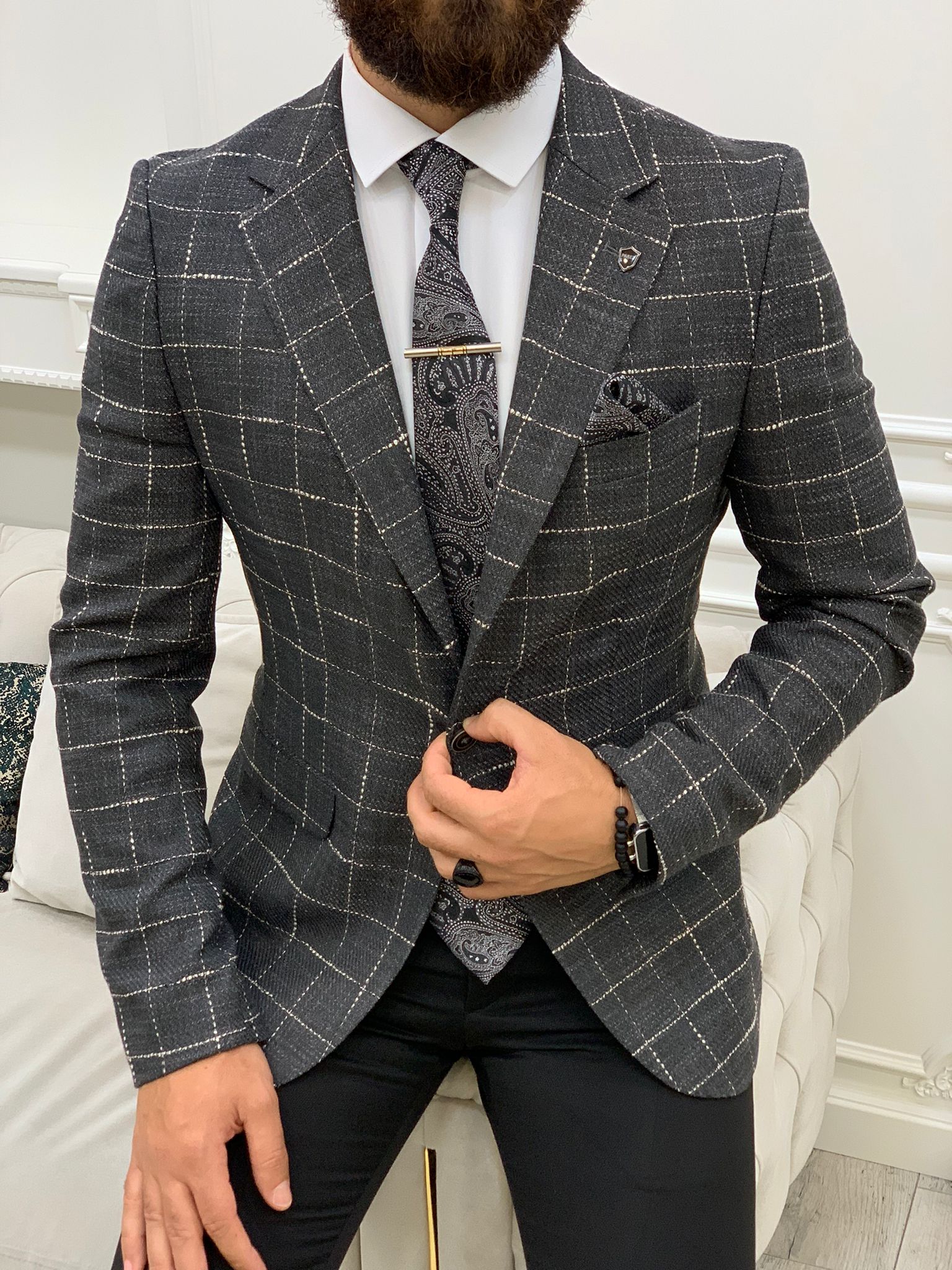 Erkek Slim Fit Ceket-Gri