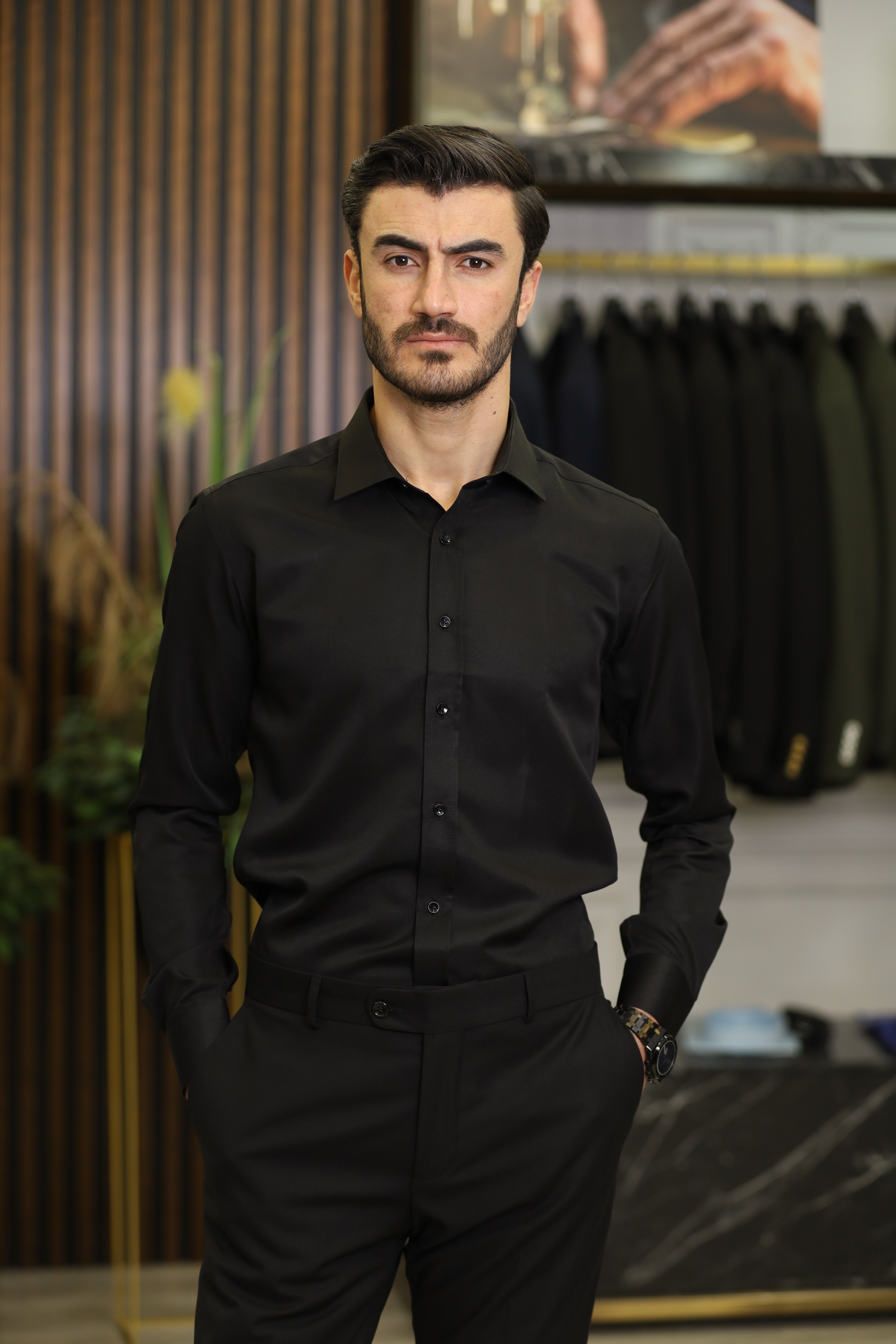 Erkek Slim Fit Gömlek-Siyah