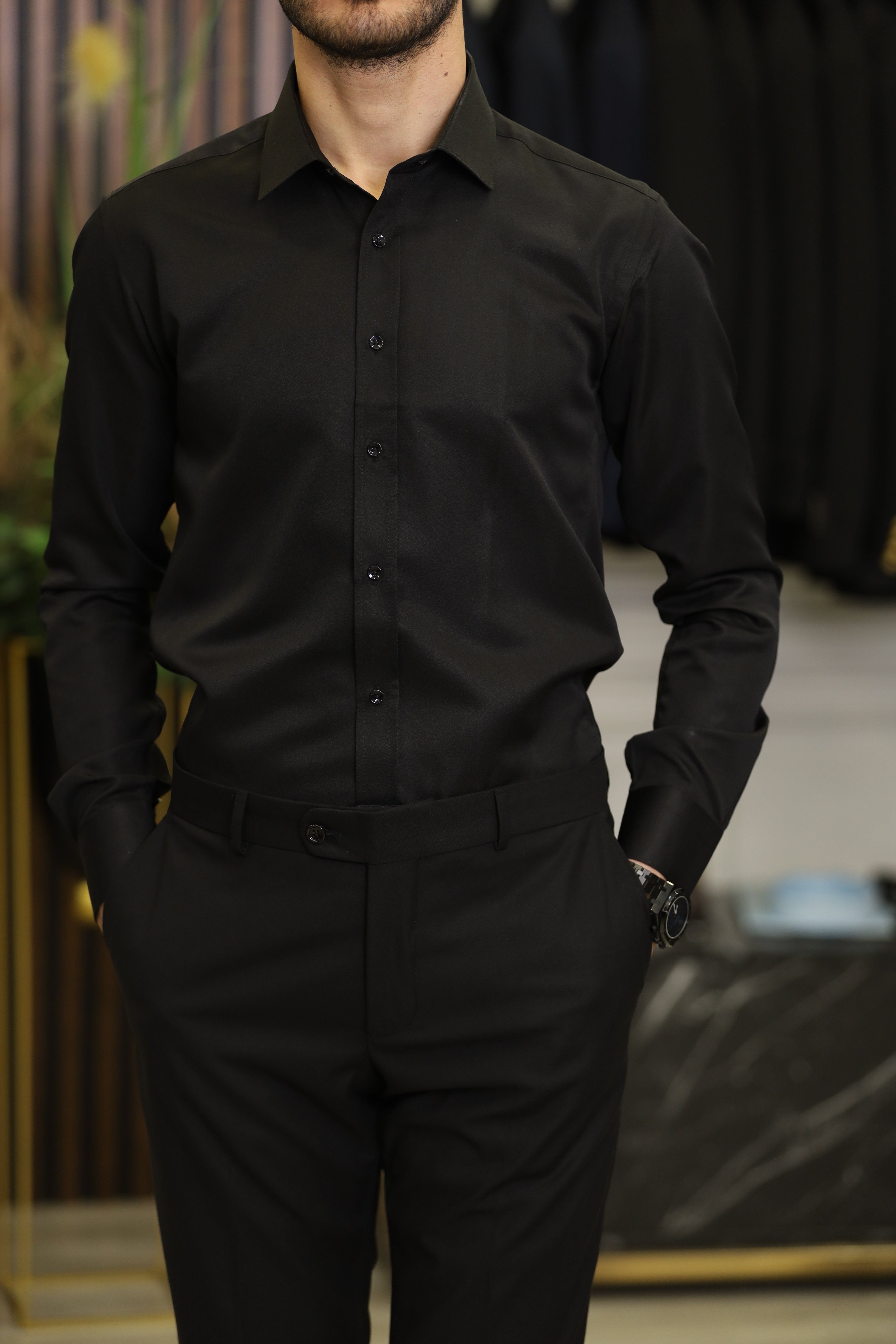 Erkek Slim Fit Gömlek-Siyah