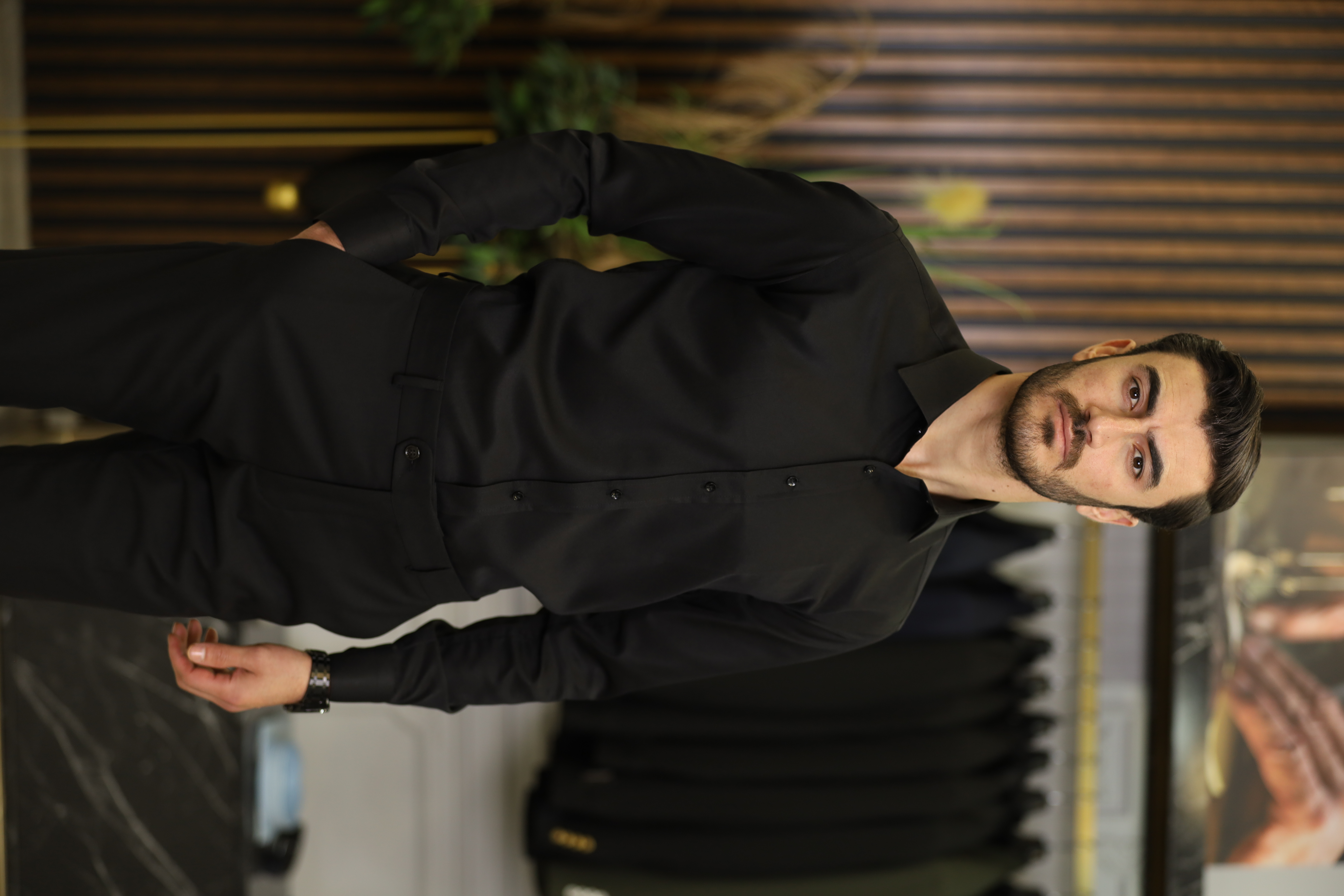Erkek Slim Fit Gömlek-Siyah