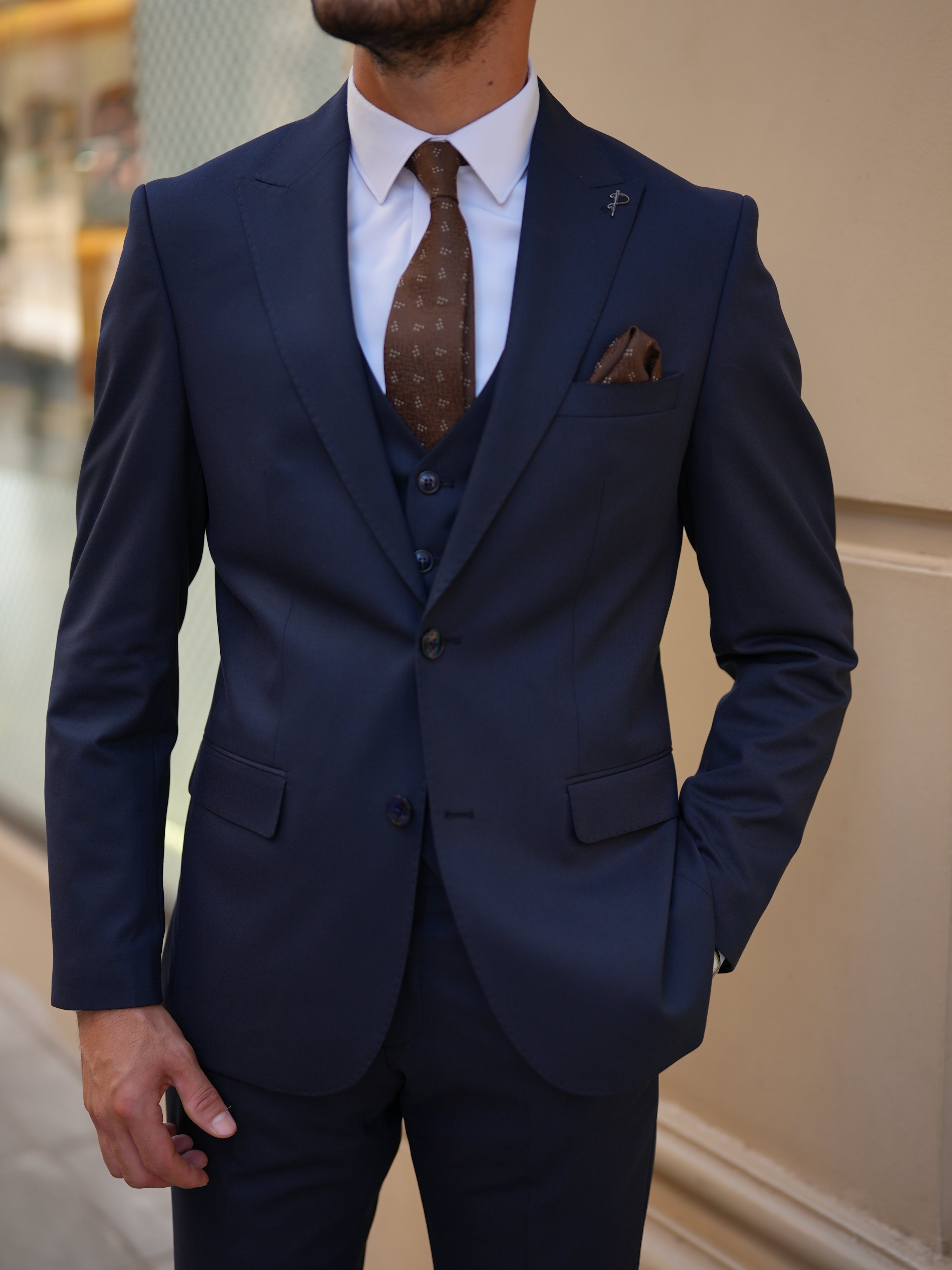 Erkek Slim Fit İtalyan Stil Takım Elbise - Lacivert