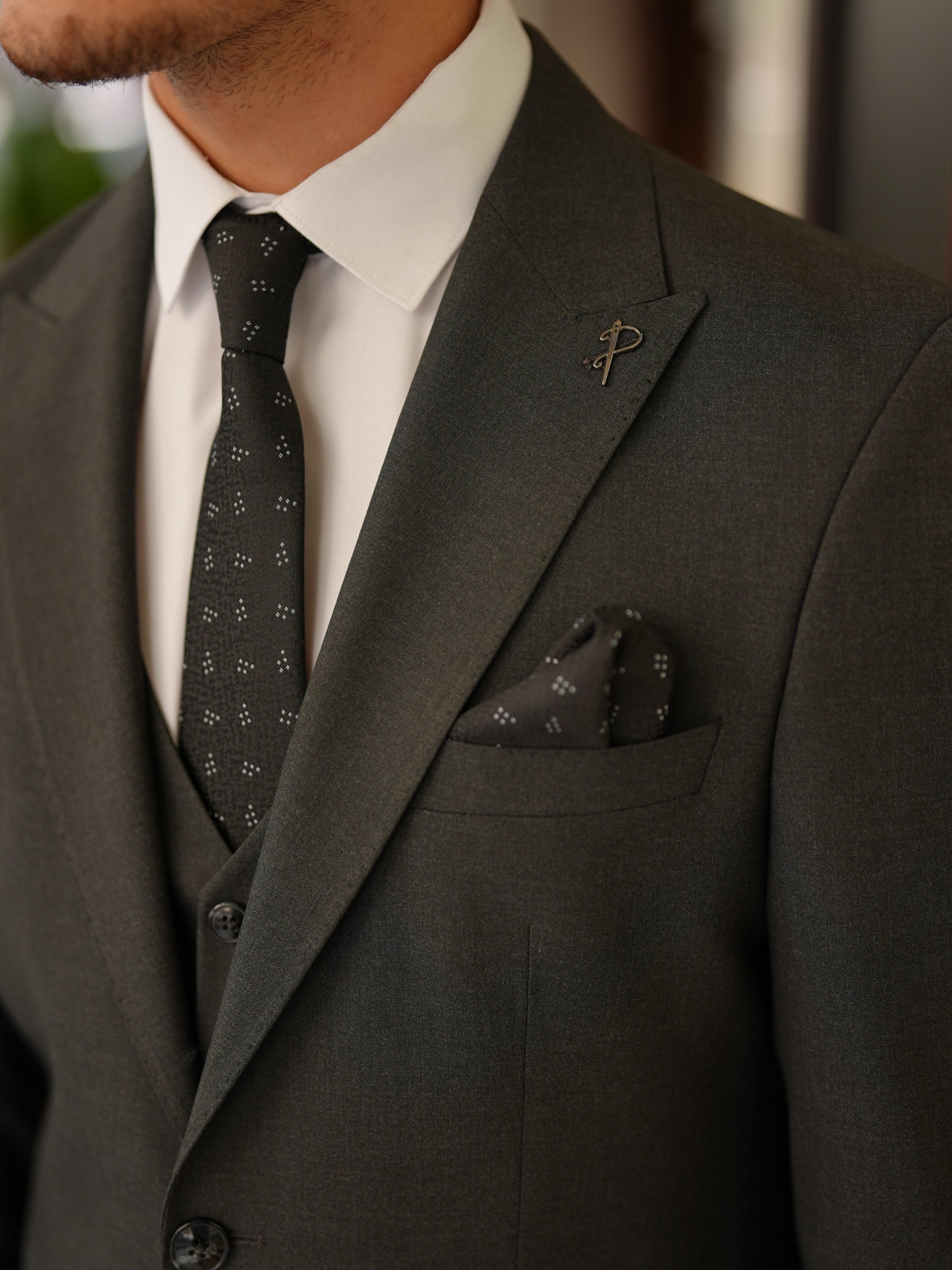 Erkek Slim Fit İtalyan Stil Takım Elbise - Antrasit