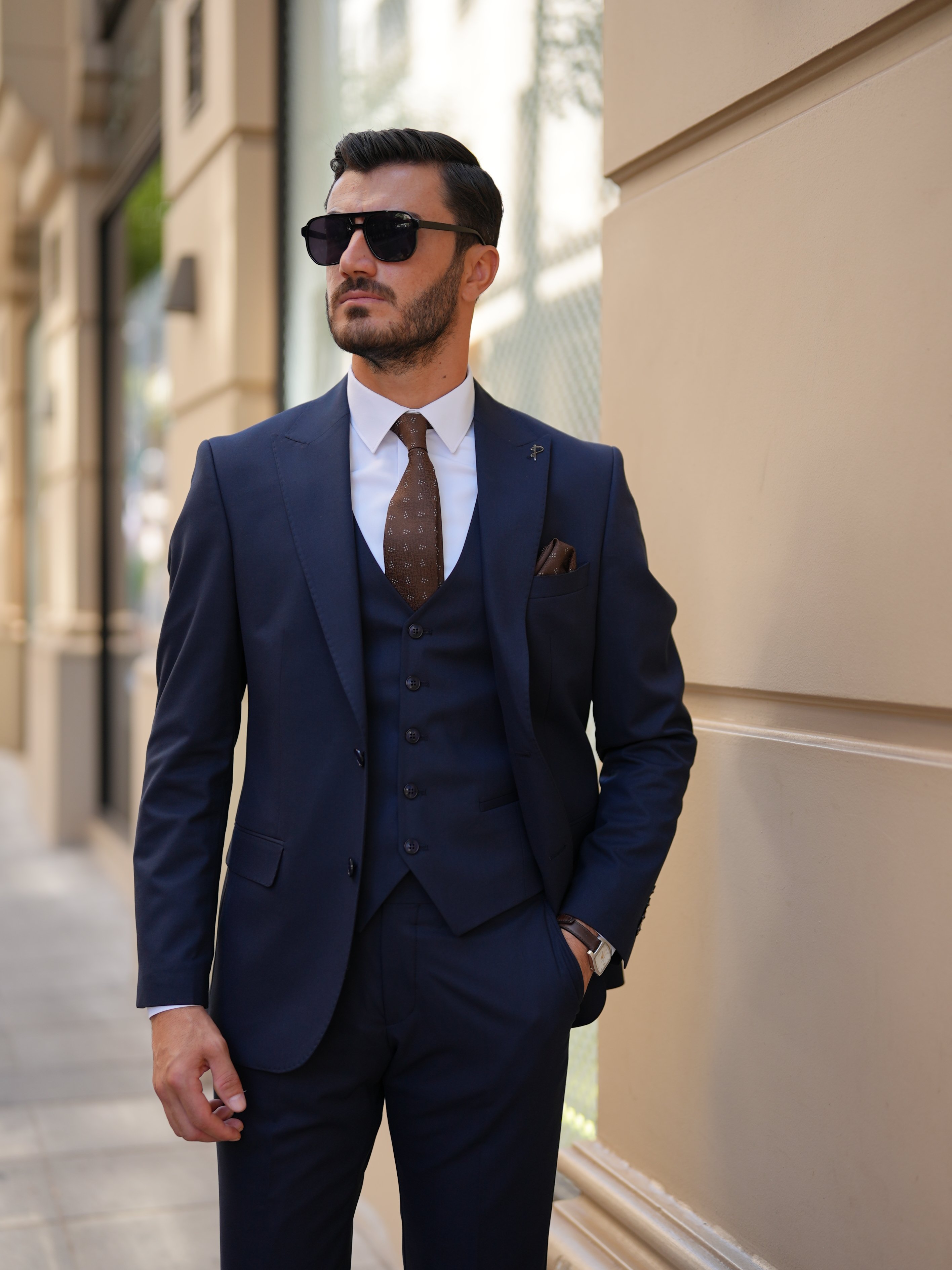 Erkek Slim Fit İtalyan Stil Takım Elbise - Lacivert