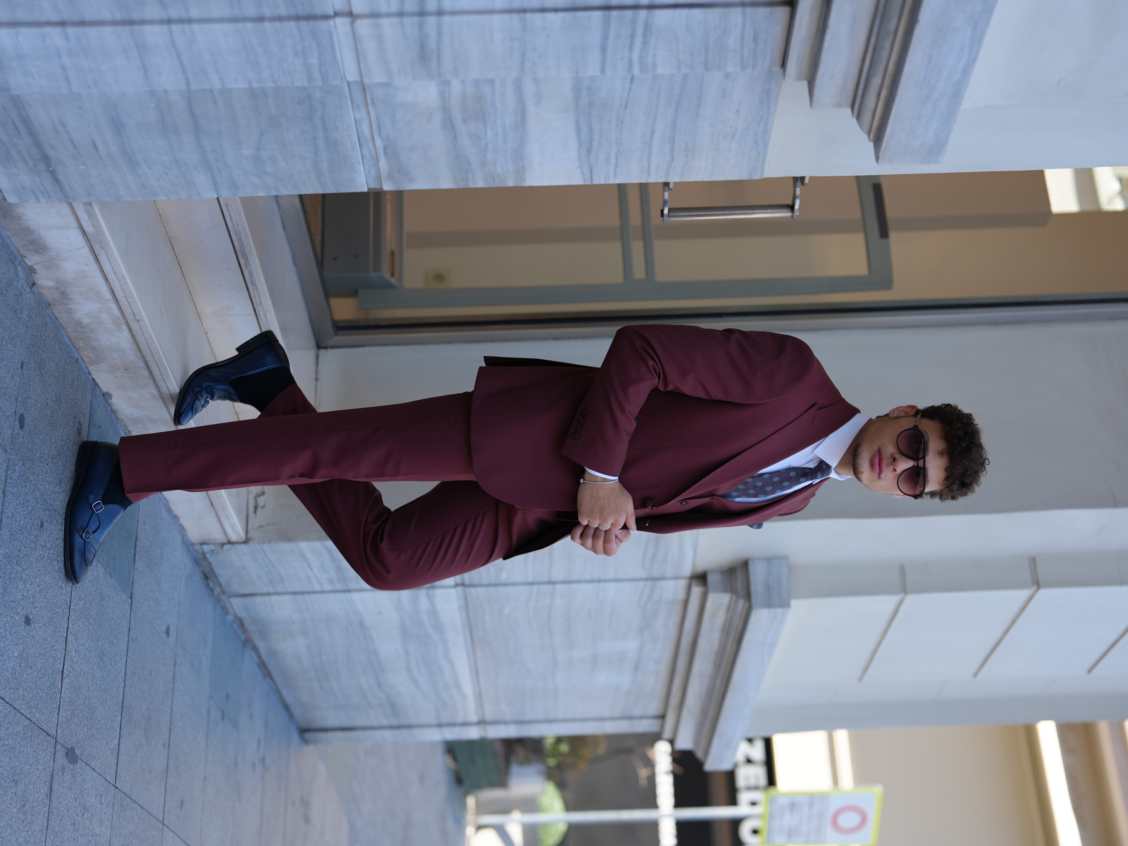 Erkek Slim Fit İtalyan Stil Takım Elbise-Kiremit