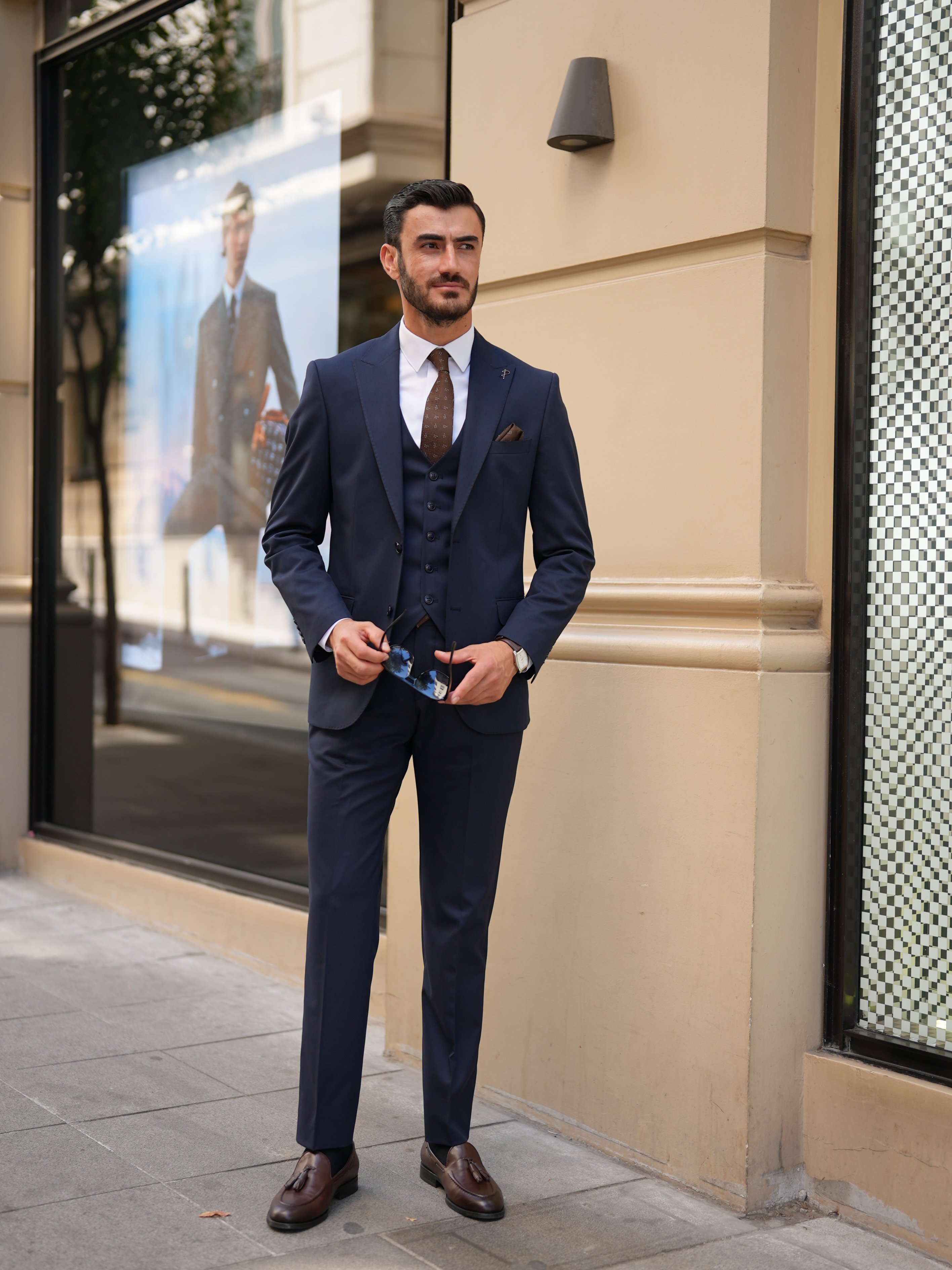 Erkek Slim Fit İtalyan Stil Takım Elbise - Lacivert