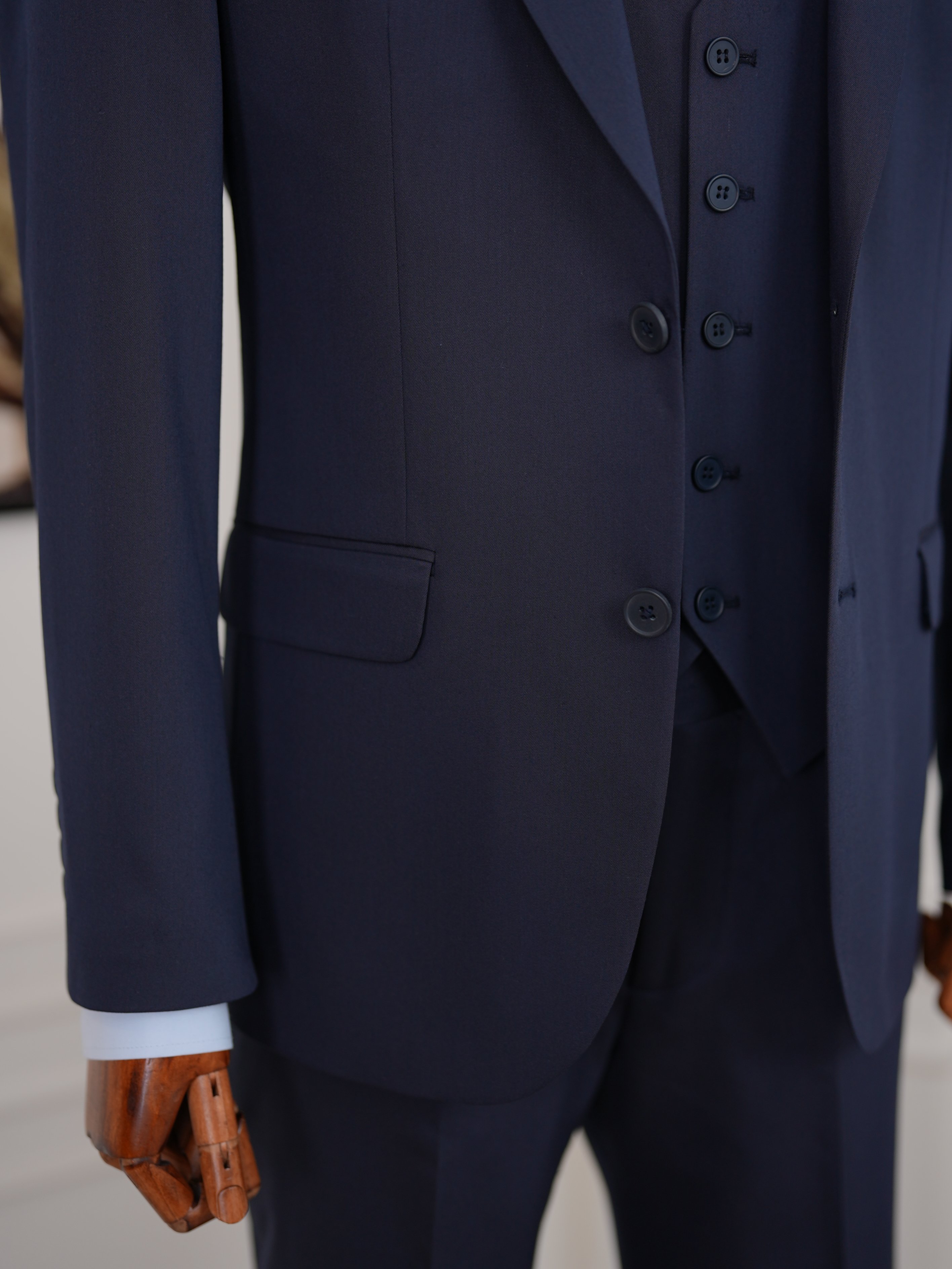 Erkek Slim Fit İtalyan Stil Yelekli Takım Elbise - Lacivert