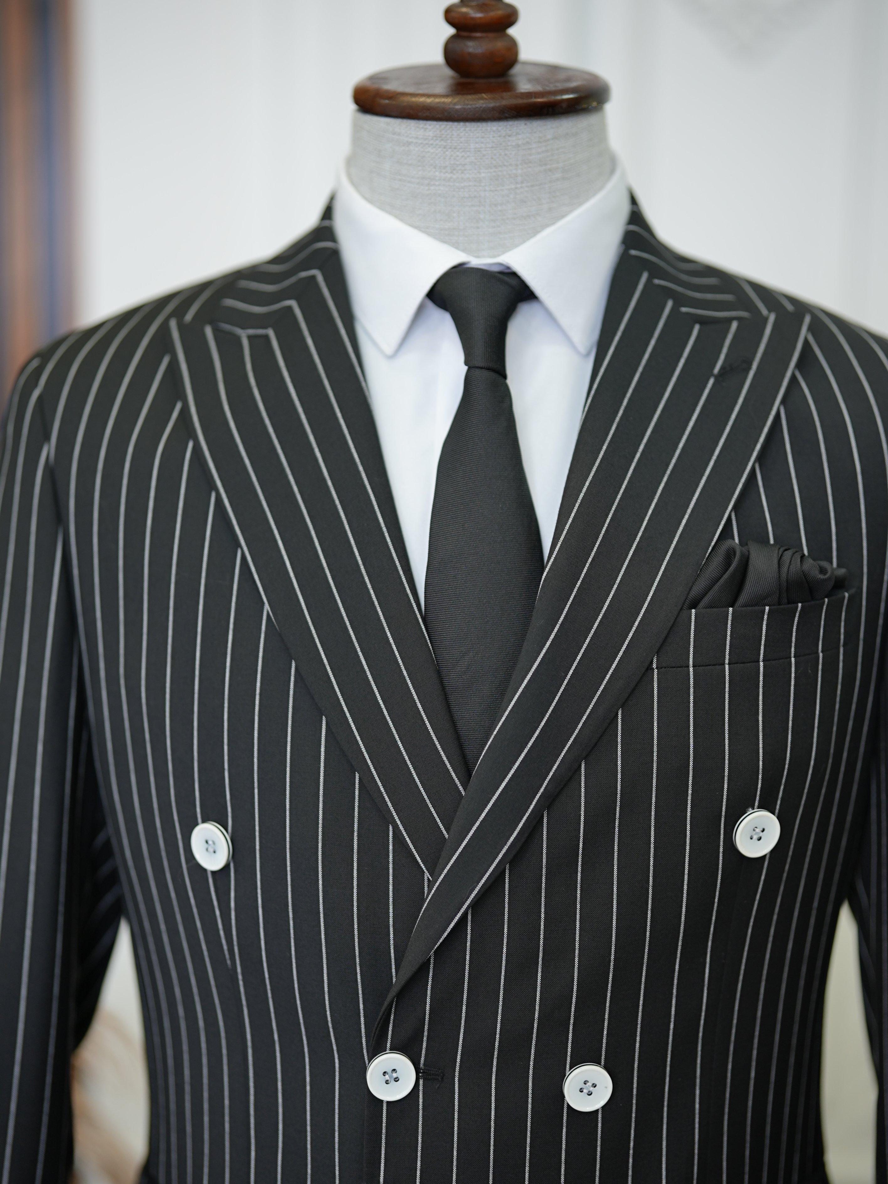 Erkek Slim Fit Kruvaze Takım Elbise Ceket Pantolon - Siyah
